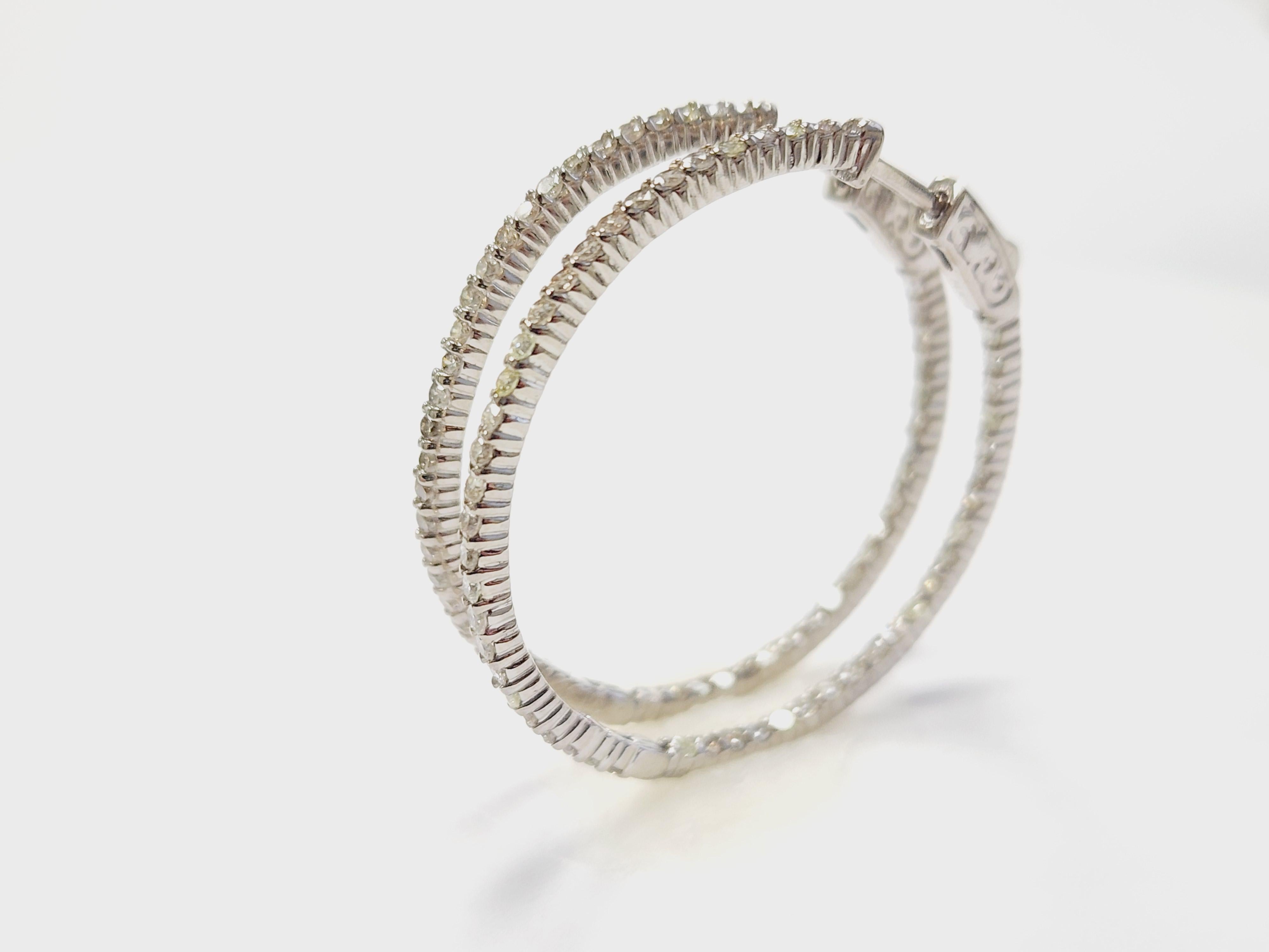 1.97 Carat Natural Diamond Hoops Earrings 14 Karat White Gold 9
