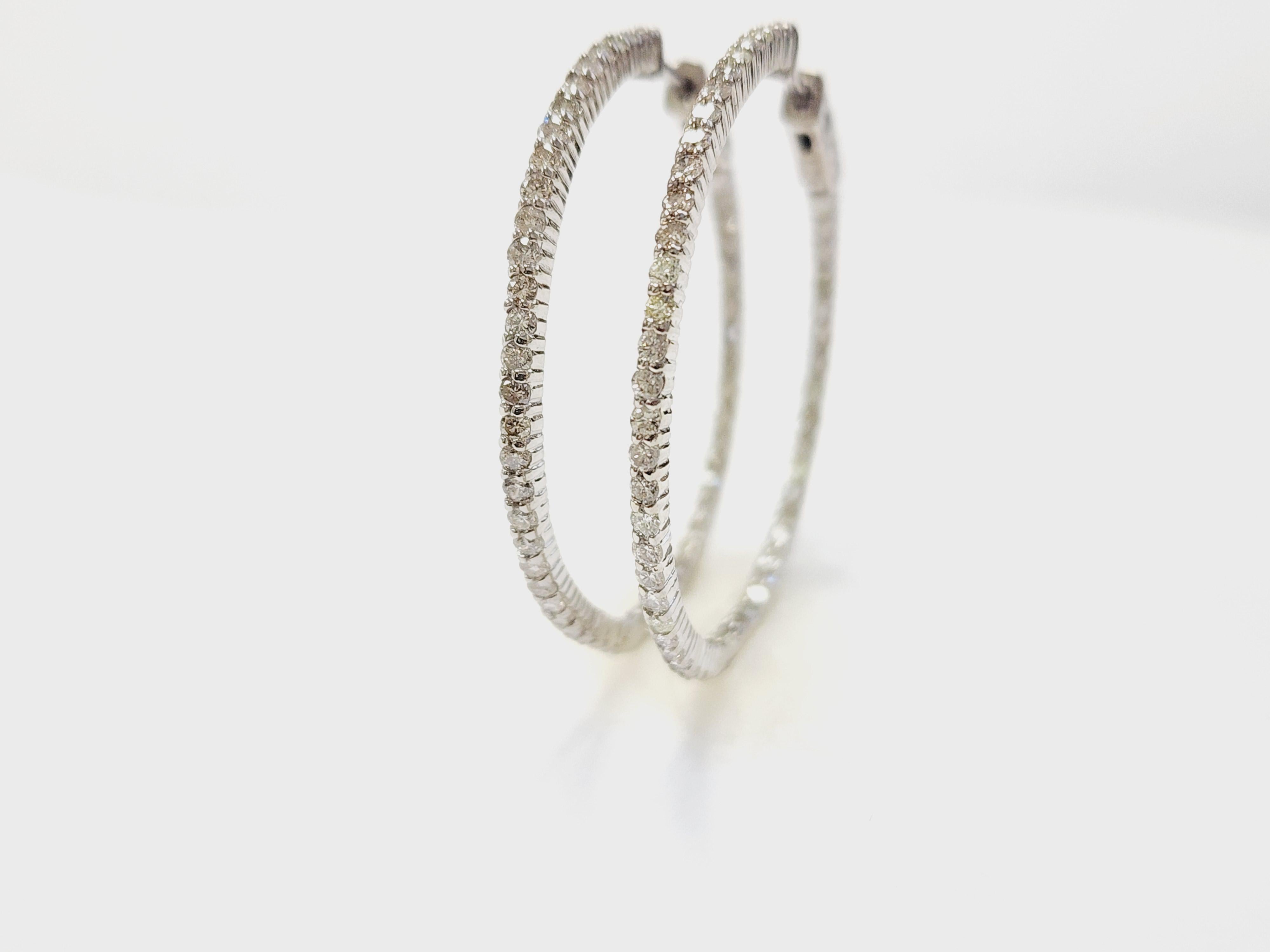 1.97 Carat Natural Diamond Hoops Earrings 14 Karat White Gold 10
