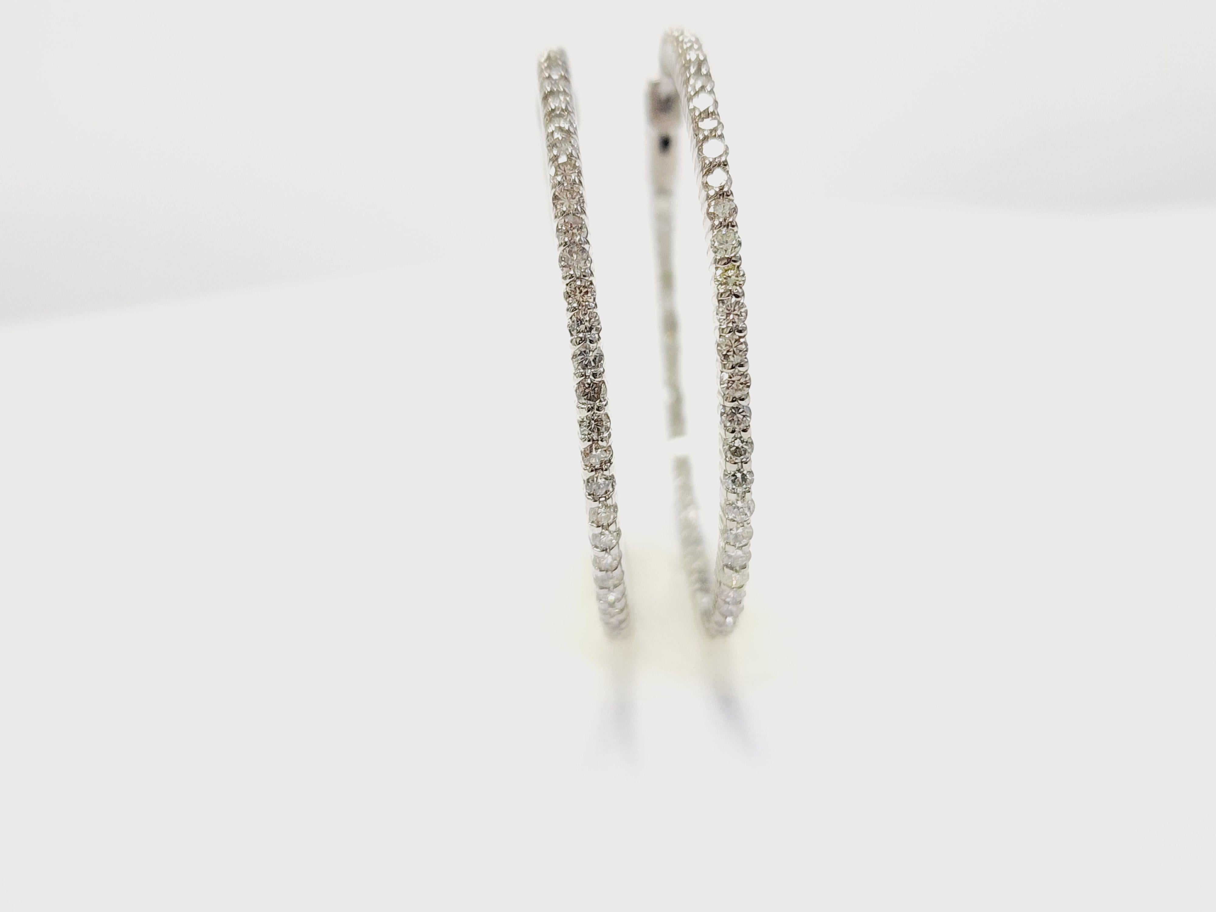 1.97 Carat Natural Diamond Hoops Earrings 14 Karat White Gold 11