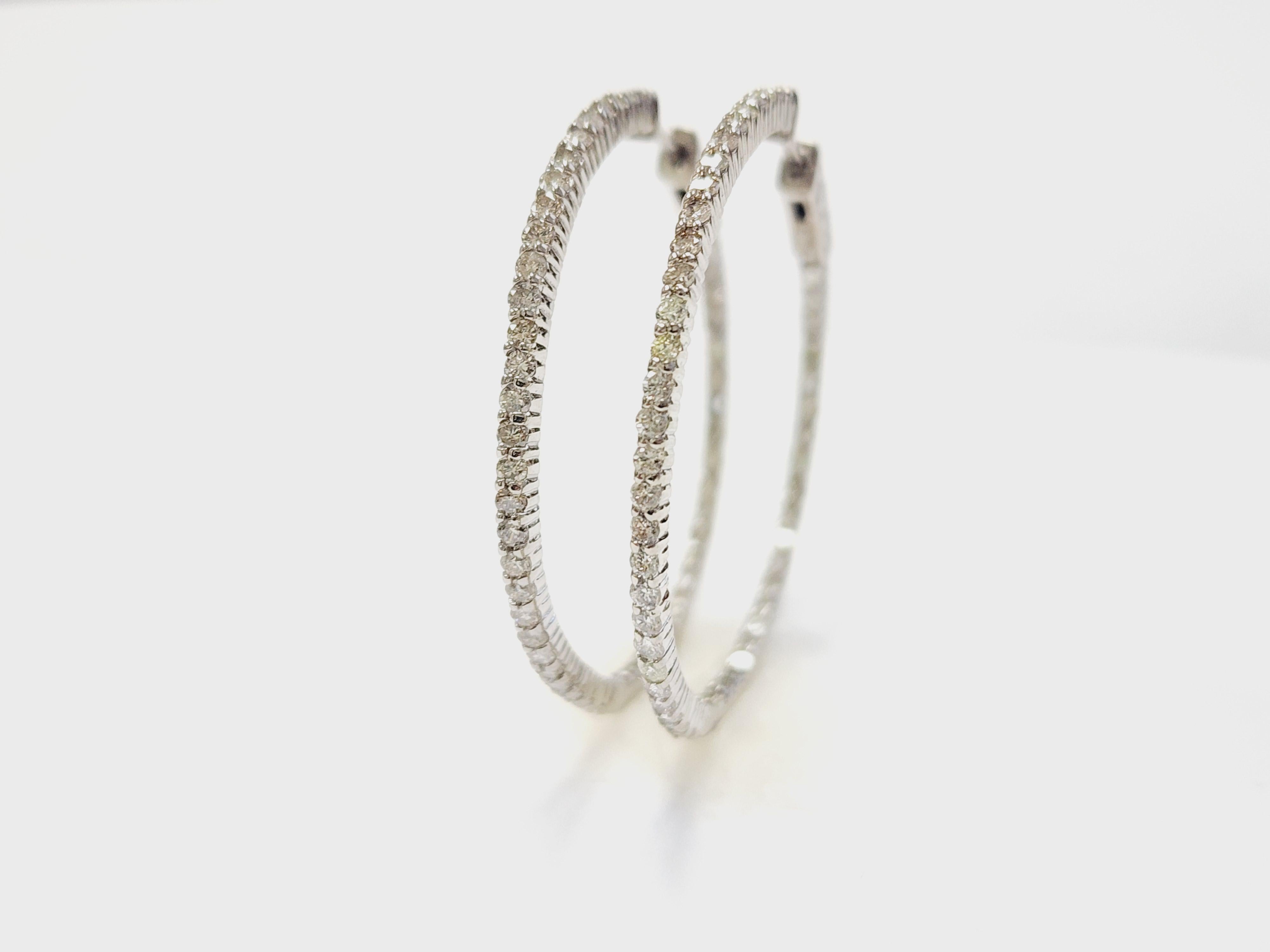 1.97 Carat Natural Diamond Hoops Earrings 14 Karat White Gold 12