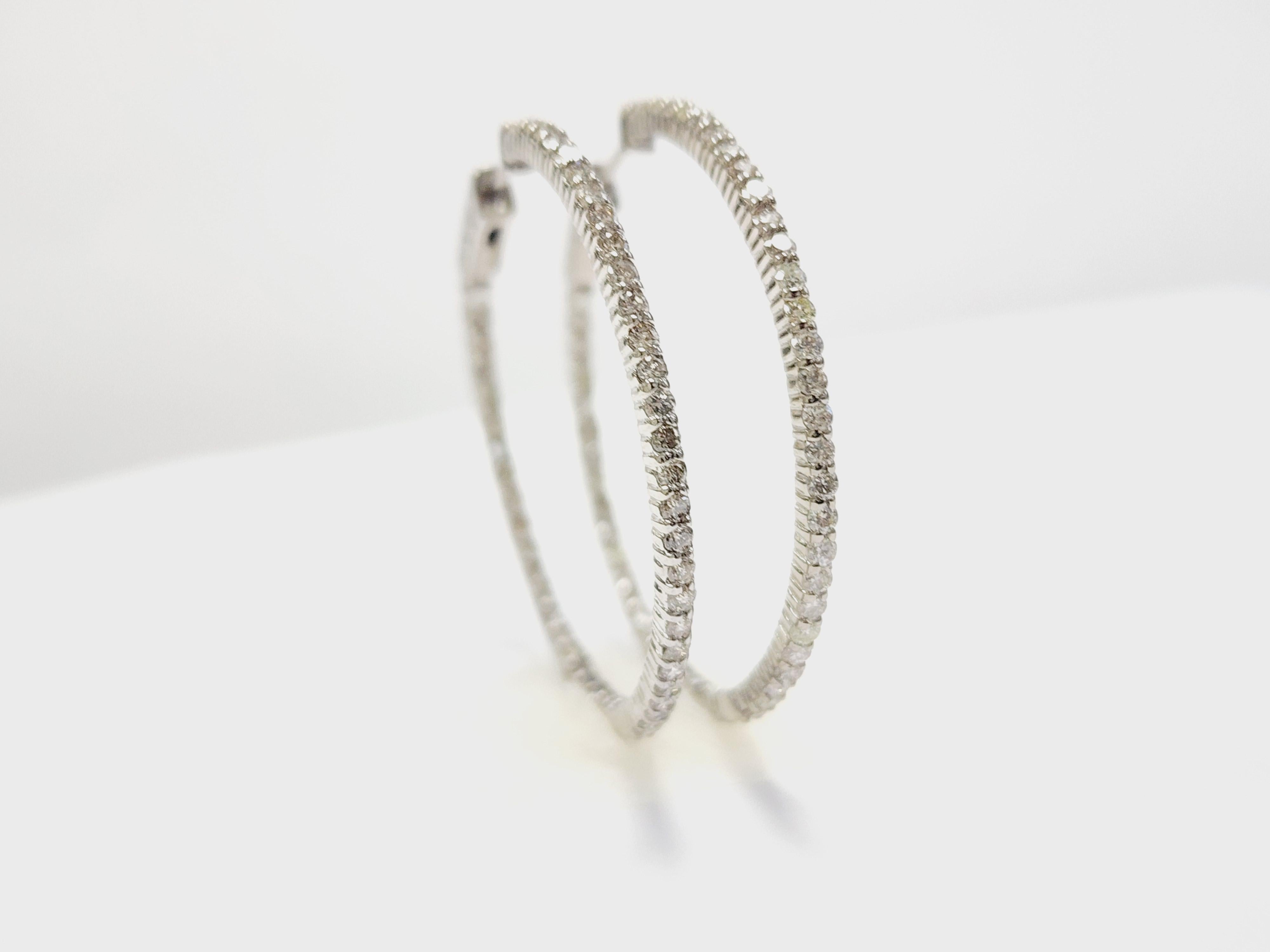 1.97 Carat Natural Diamond Hoops Earrings 14 Karat White Gold In New Condition In Great Neck Plaza, NY