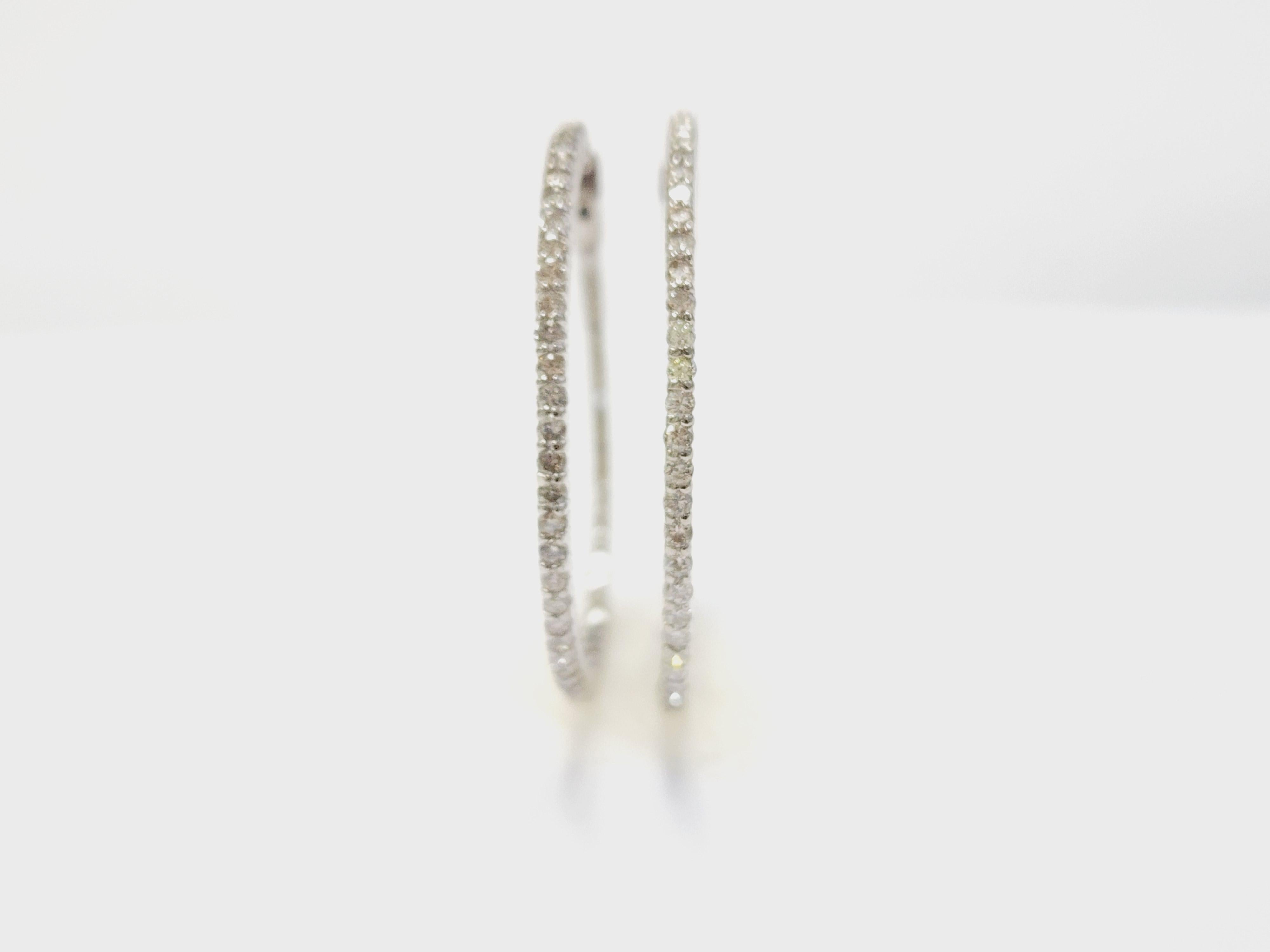 1.97 Carat Natural Diamond Hoops Earrings 14 Karat White Gold 1