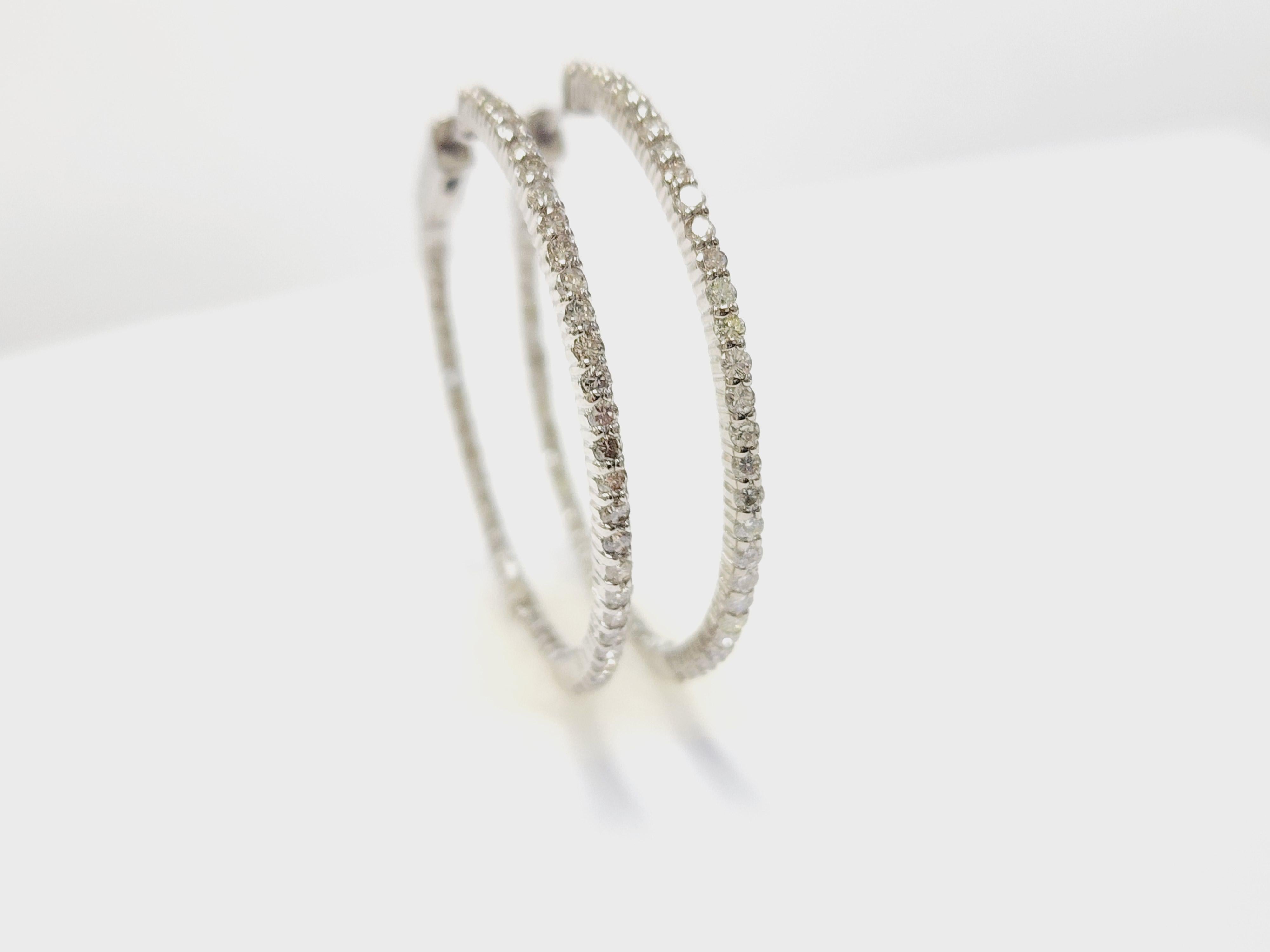 1.97 Carat Natural Diamond Hoops Earrings 14 Karat White Gold 2