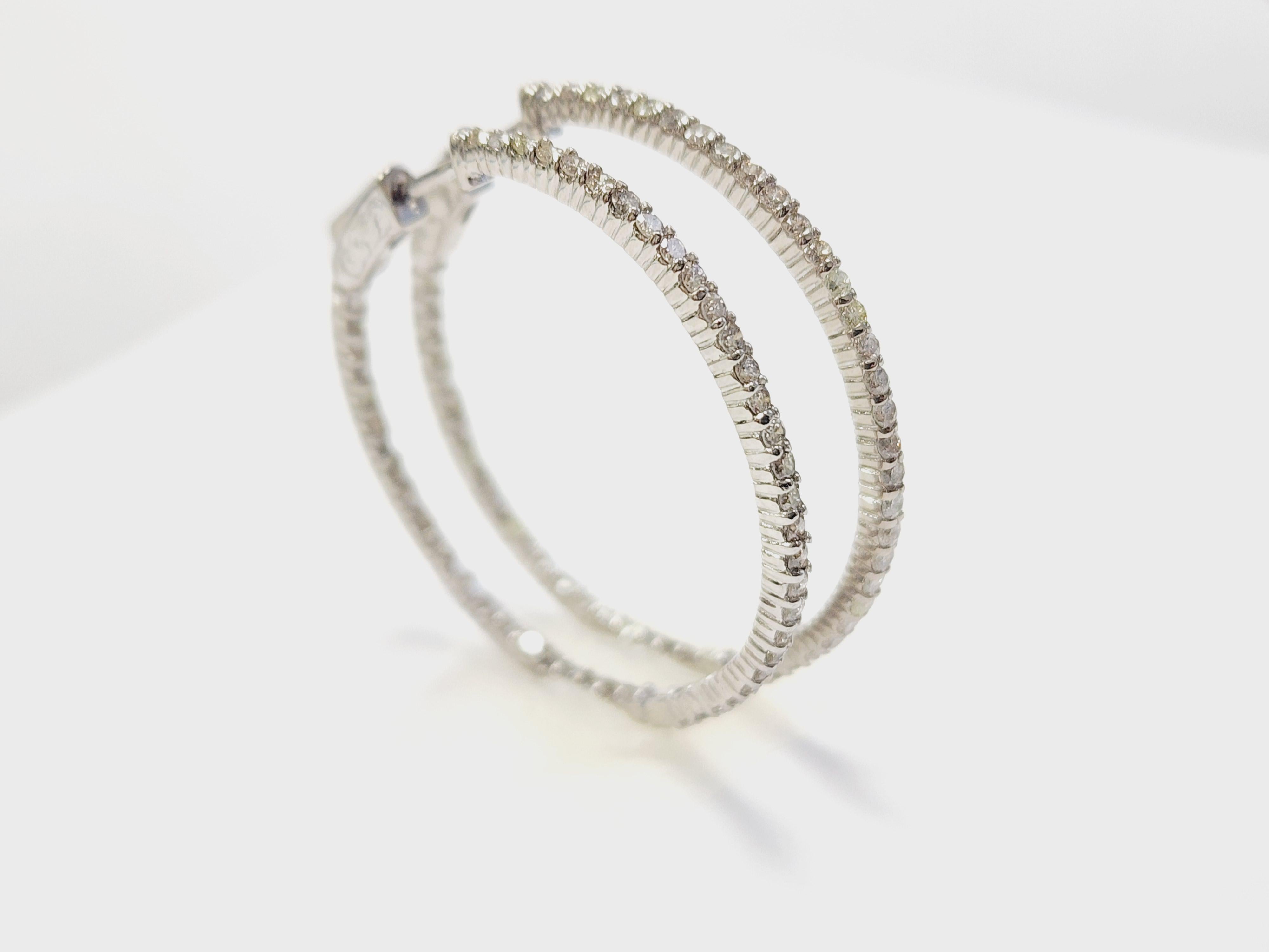 1.97 Carat Natural Diamond Hoops Earrings 14 Karat White Gold 3