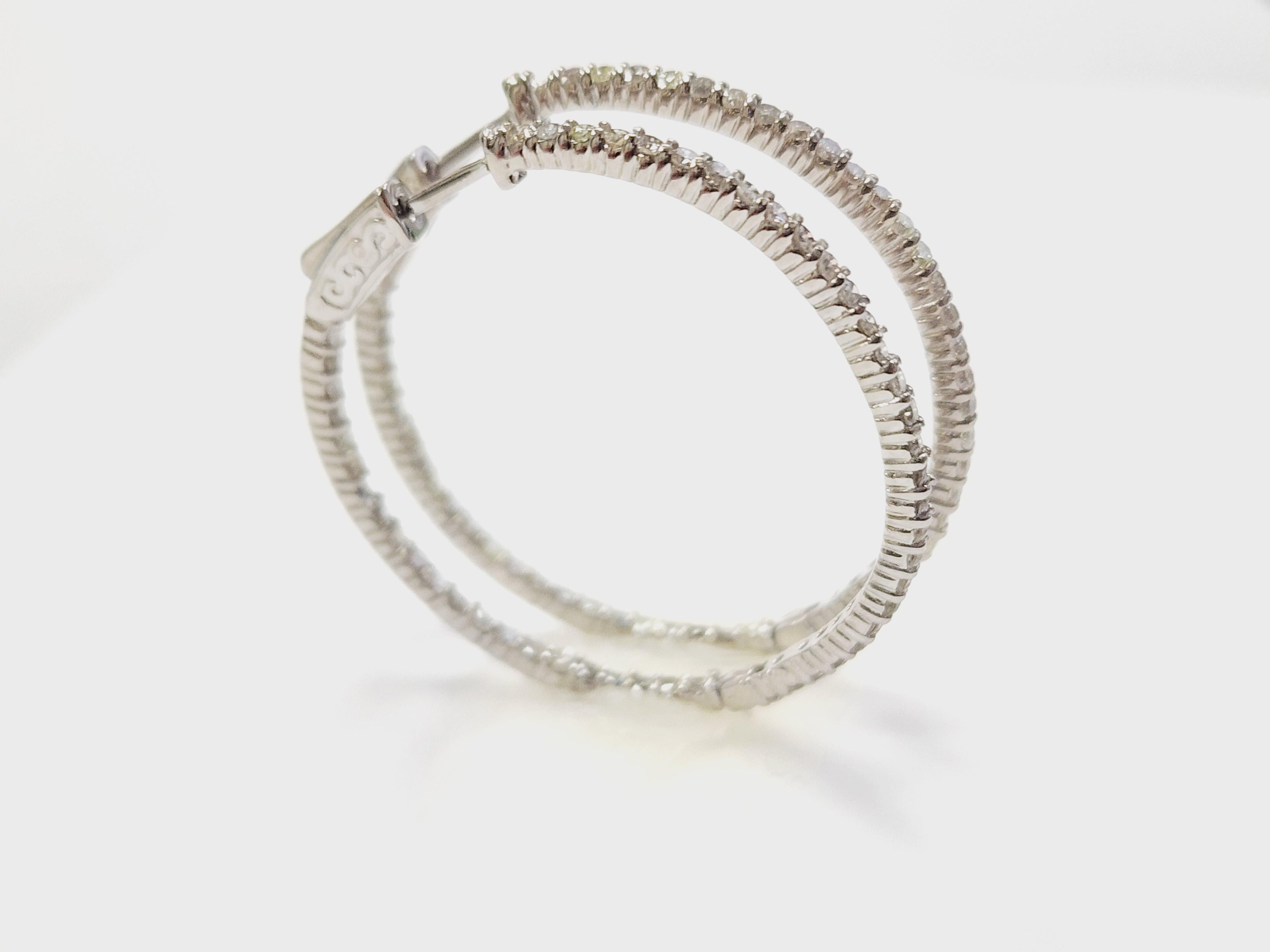 1.97 Carat Natural Diamond Hoops Earrings 14 Karat White Gold 4