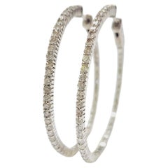 1.97 Carat Natural Diamond Hoops Earrings 14 Karat White Gold