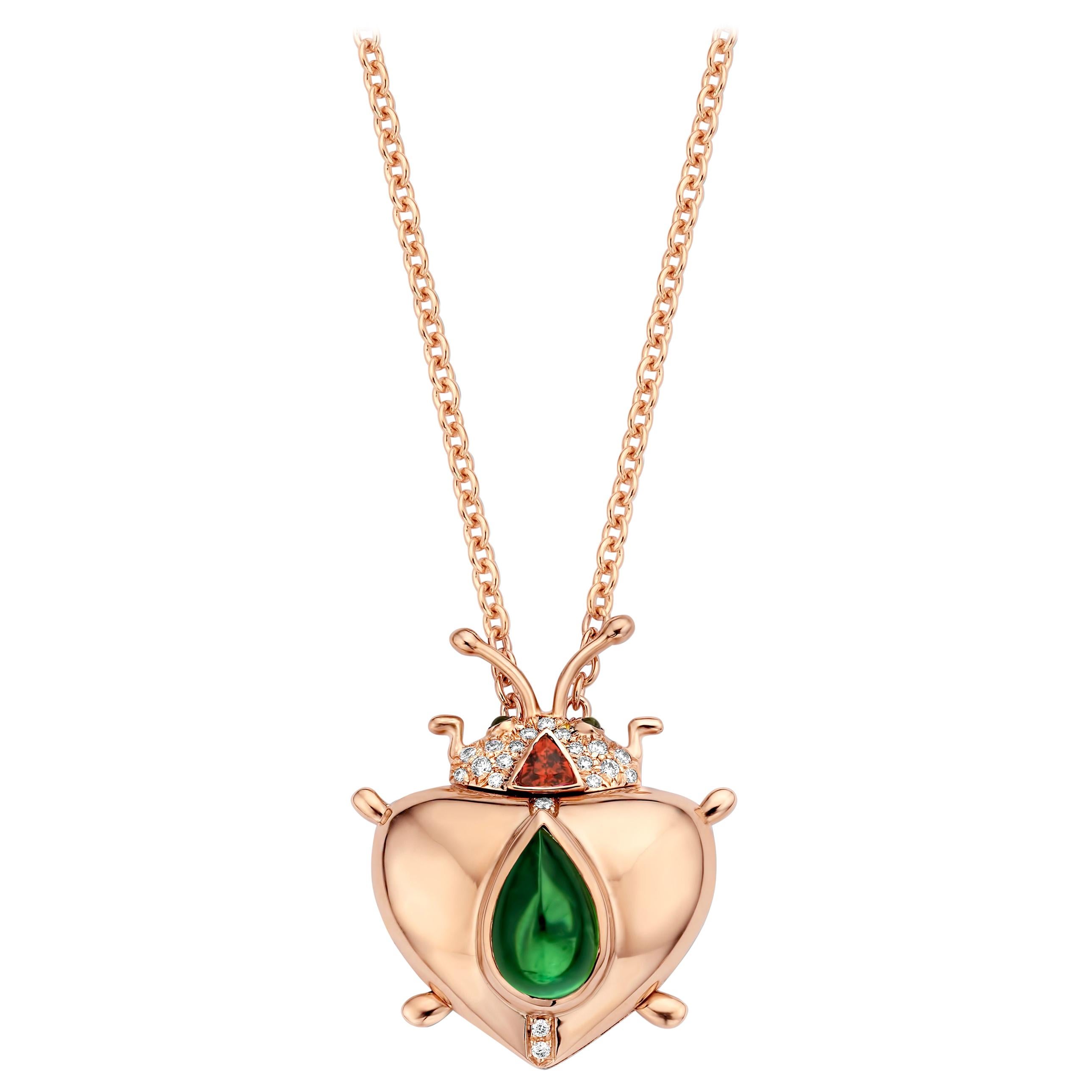 Contemporary 18K Rose Gold Locked Pendant Necklace With Diamonds, Pink & Green Tourmalines For Sale
