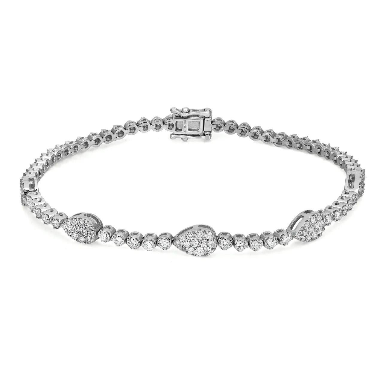 Modern 1.97 Carat Illusion Pear Shape Diamond Tennis Bracelet 18K White Gold For Sale