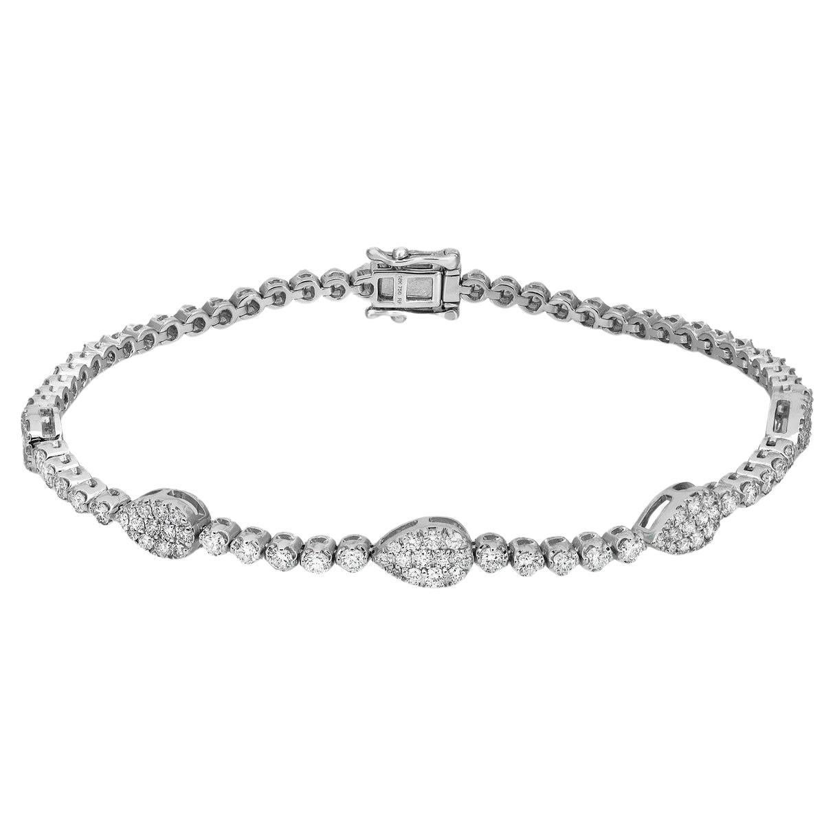 Bracelet tennis en or blanc 18 carats avec diamants en forme de poire de 1,97 carat en vente