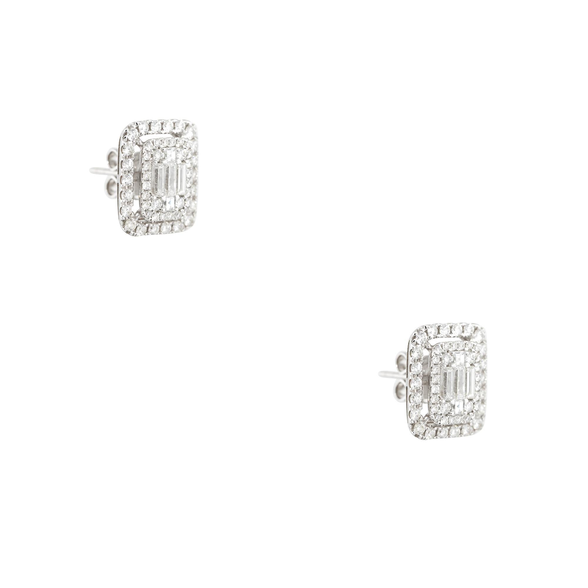 Modern 1.97 Carat Multi-Shape Diamond Halo Rectangular Stud Earrings 18 Karat in Stock For Sale