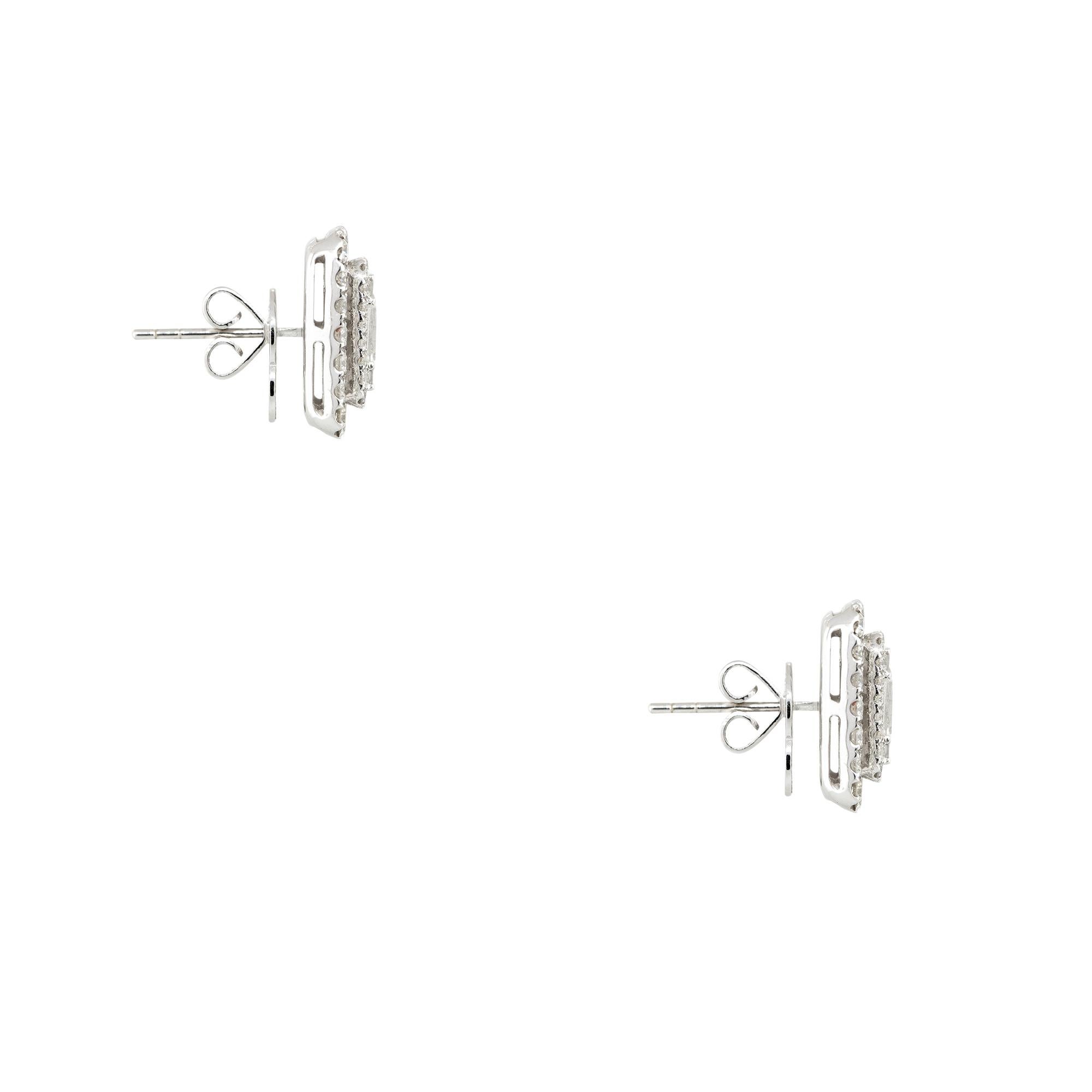 Round Cut 1.97 Carat Multi-Shape Diamond Halo Rectangular Stud Earrings 18 Karat in Stock For Sale