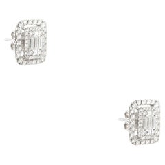 1,97 Karat Multi-Shape Diamant Halo Rechteckige Ohrstecker 18 Karat Vorrätig
