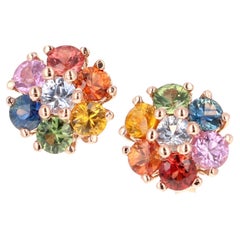 1.97 Carat Multicolor Sapphire Rose Gold Floret Stud Earrings