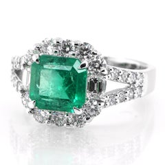 1.97 Carat Natural Colombian Emerald and Diamond Ring Made in Platinum