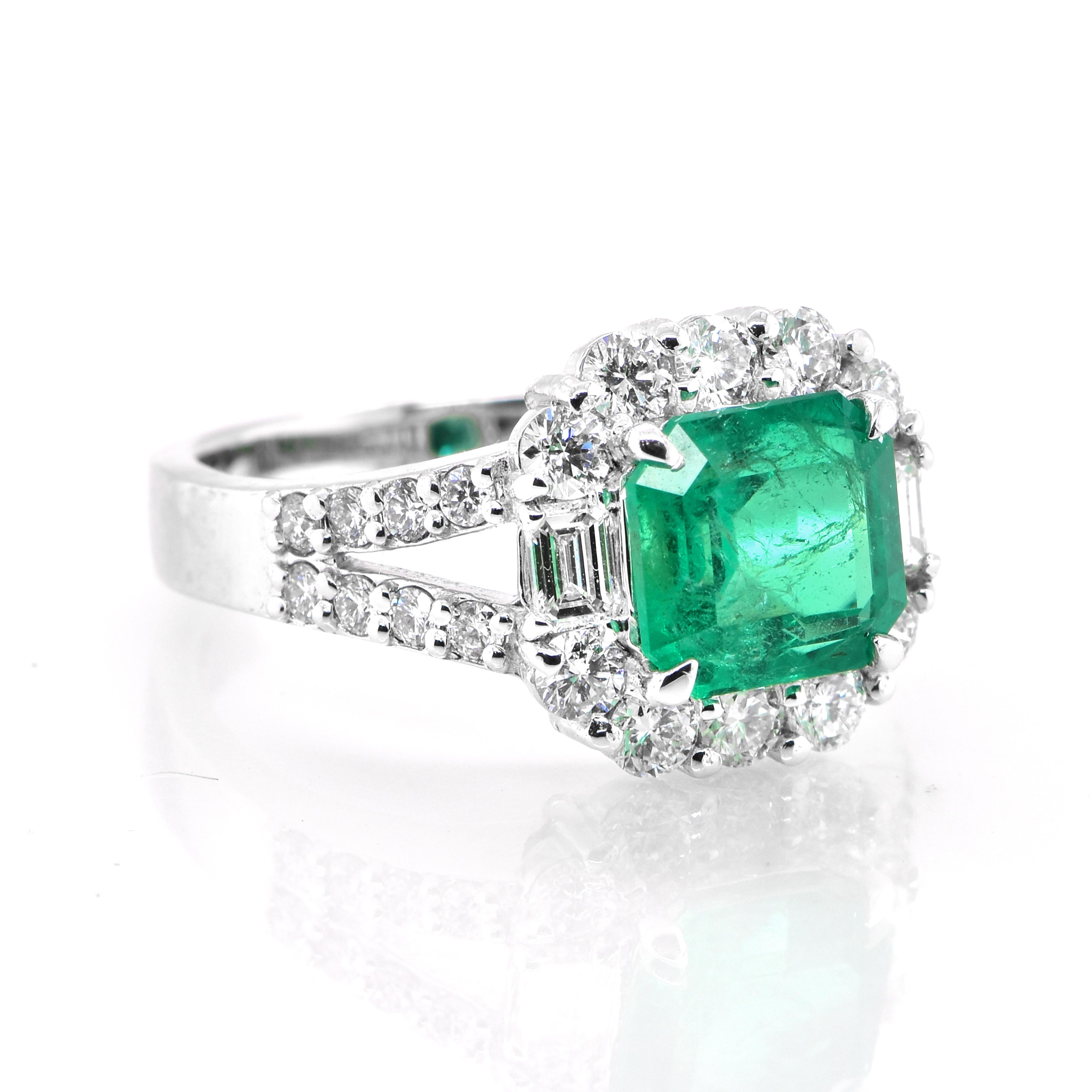 Modern 1.97 Carat Natural Colombian Emerald and Diamond Ring Made in Platinum For Sale
