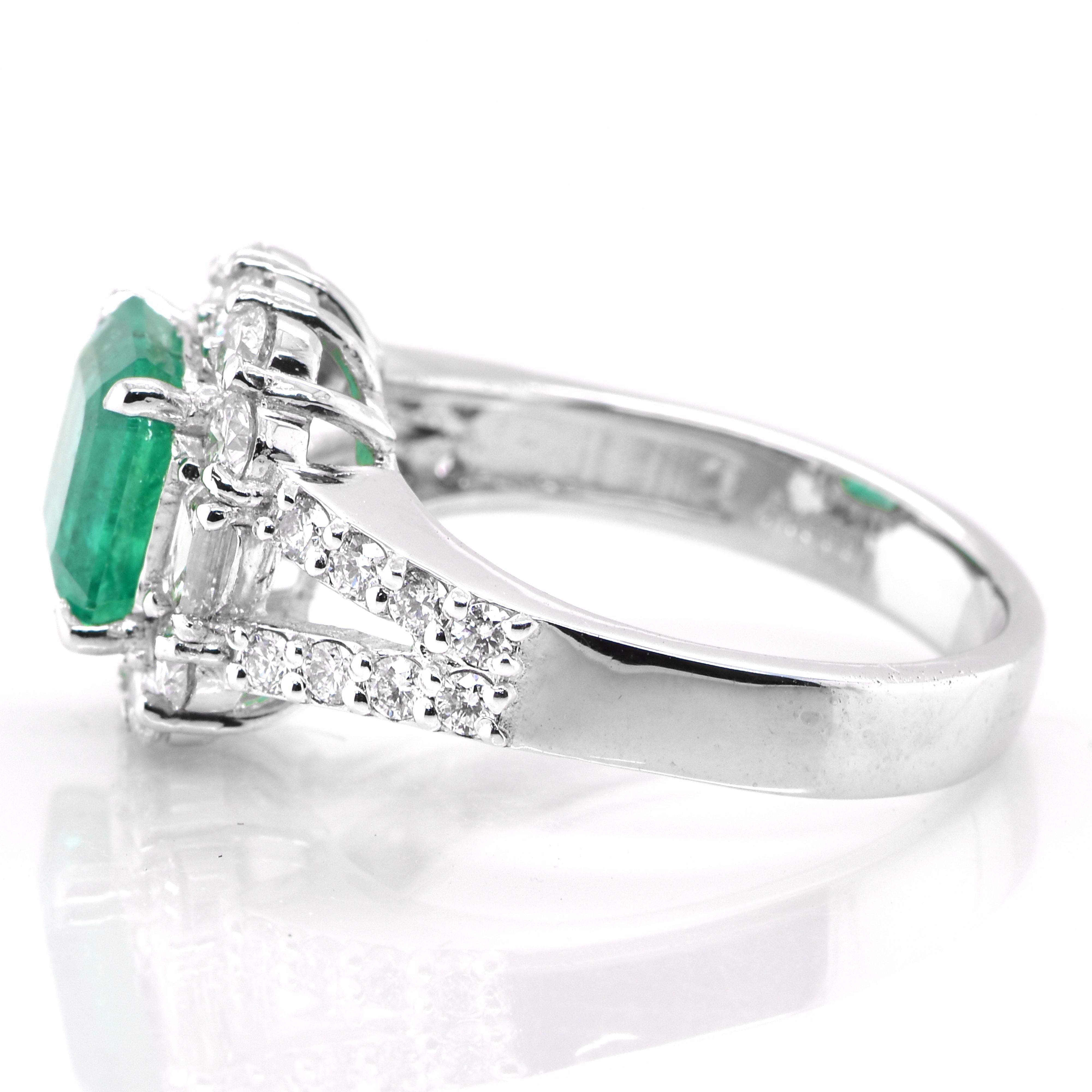Emerald Cut 1.97 Carat Natural Colombian Emerald and Diamond Ring Made in Platinum For Sale