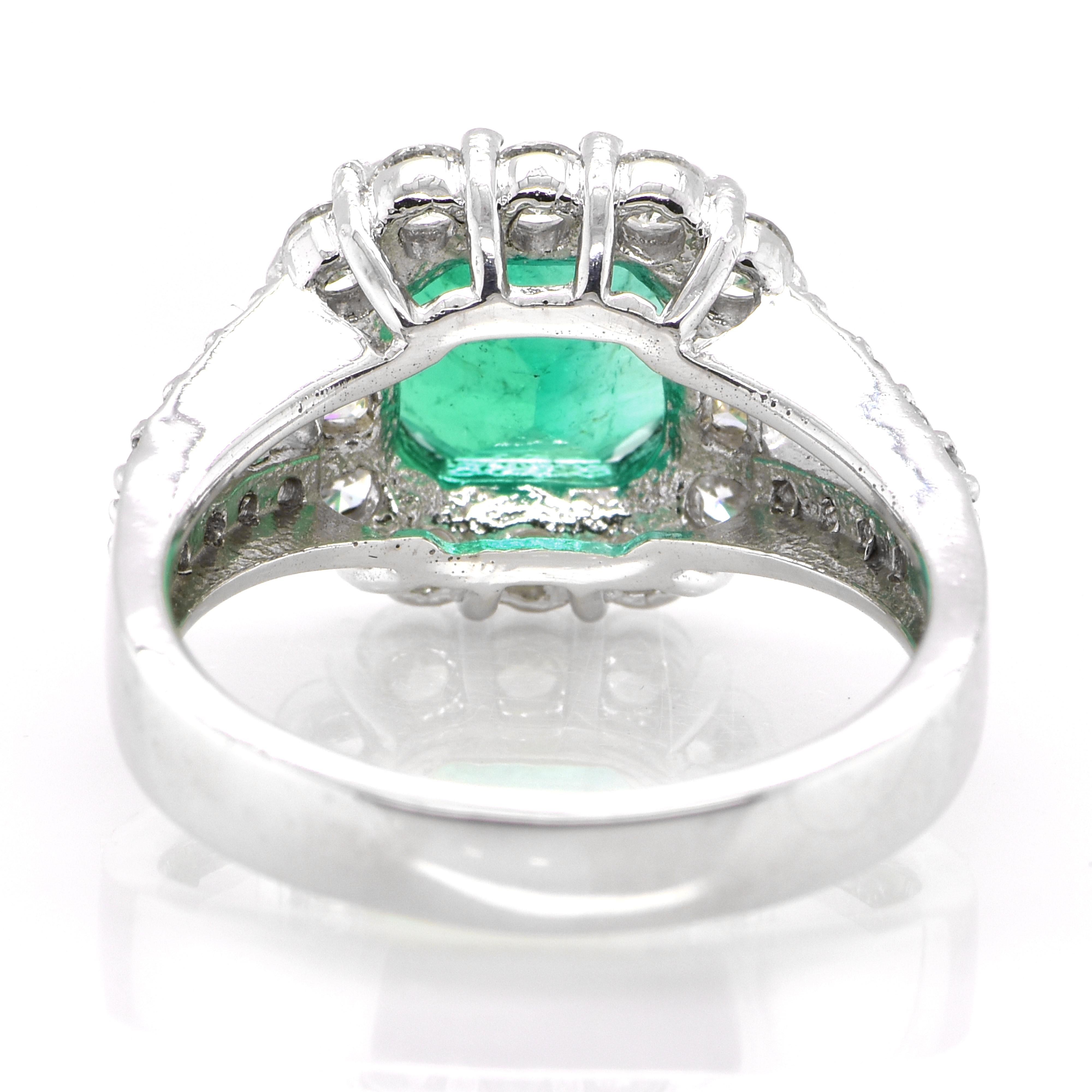 Women's 1.97 Carat Natural Colombian Emerald and Diamond Ring Made in Platinum For Sale