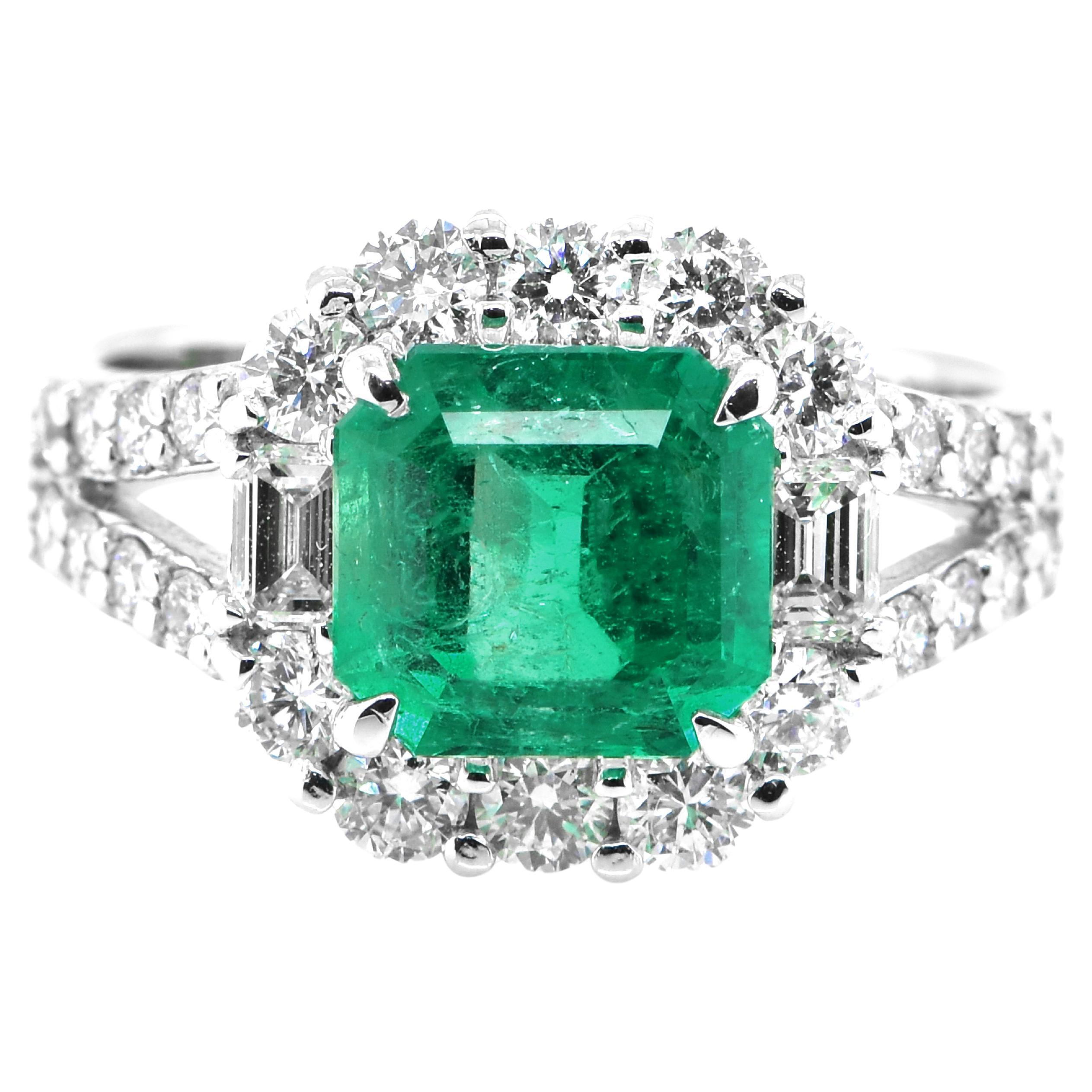 1.97 Carat Natural Colombian Emerald and Diamond Ring Made in Platinum For Sale