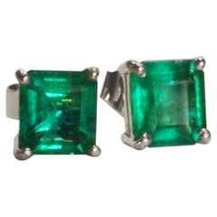 1.97 Carat Natural Emerald Stud Earrings 18 Karat White Gold