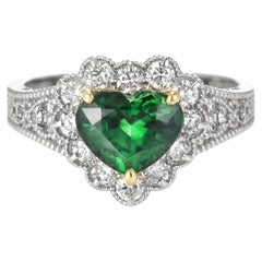 1.97 Carat Natural Heart-Cut Tsavorite Garnet and Diamond Ring Set in Platinum