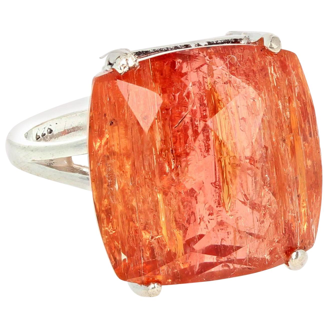19.7 Carat Natural Imperial Brazilian Topaz Sterling Silver Ring