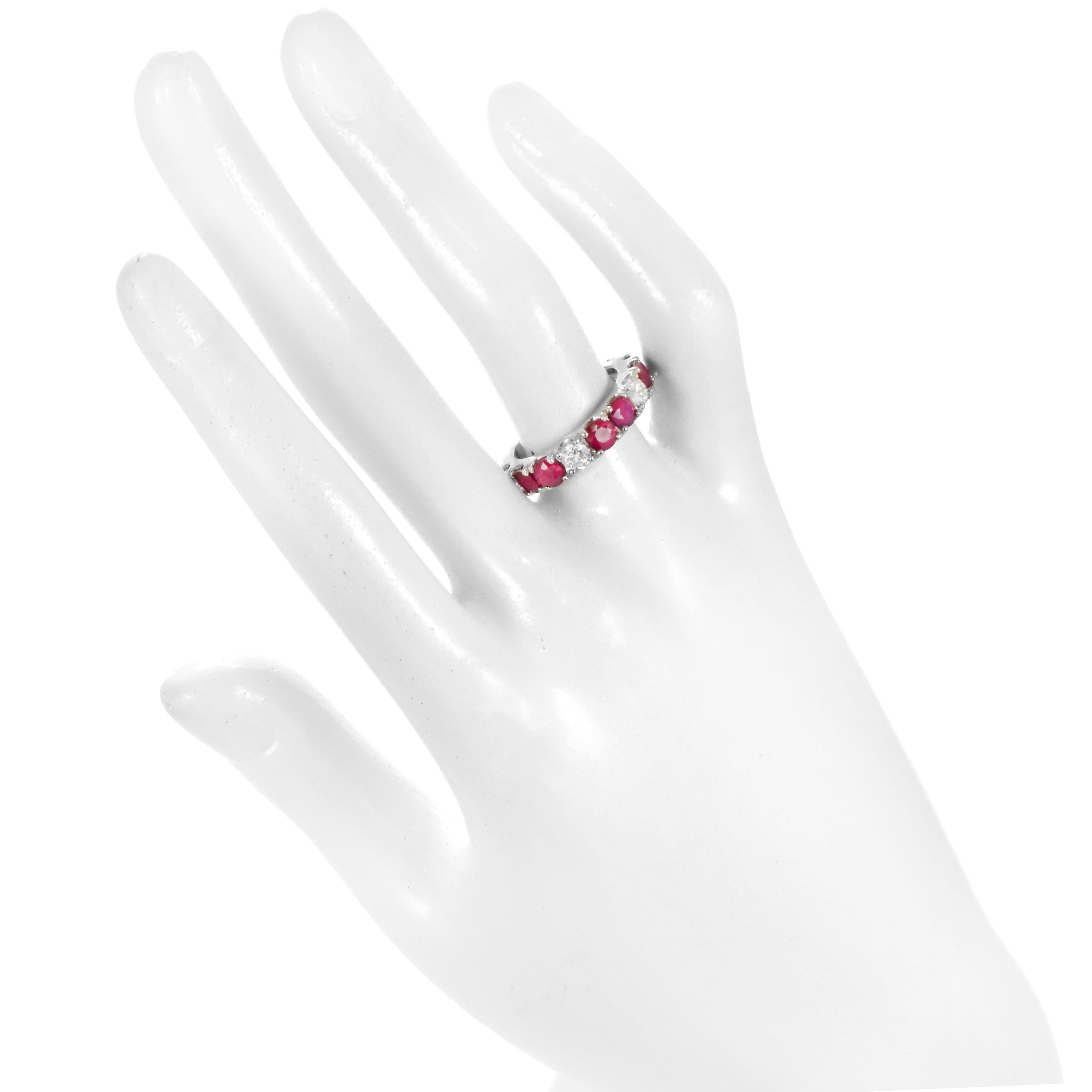1.97 Carat Natural Ruby and Diamond Half-Eternity Ring Made in Platinum For Sale 4