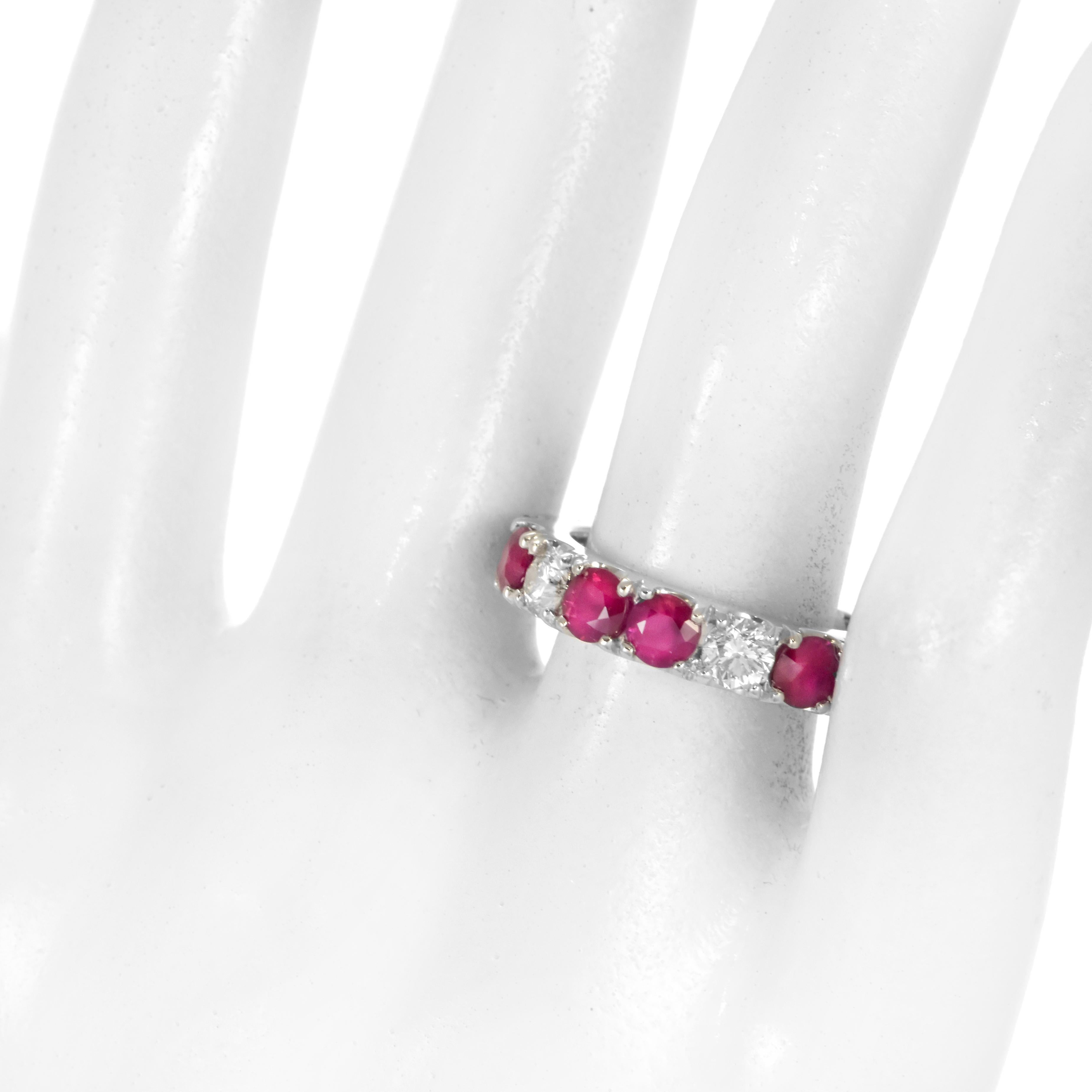 1.97 Carat Natural Ruby and Diamond Half-Eternity Ring Made in Platinum For Sale 5