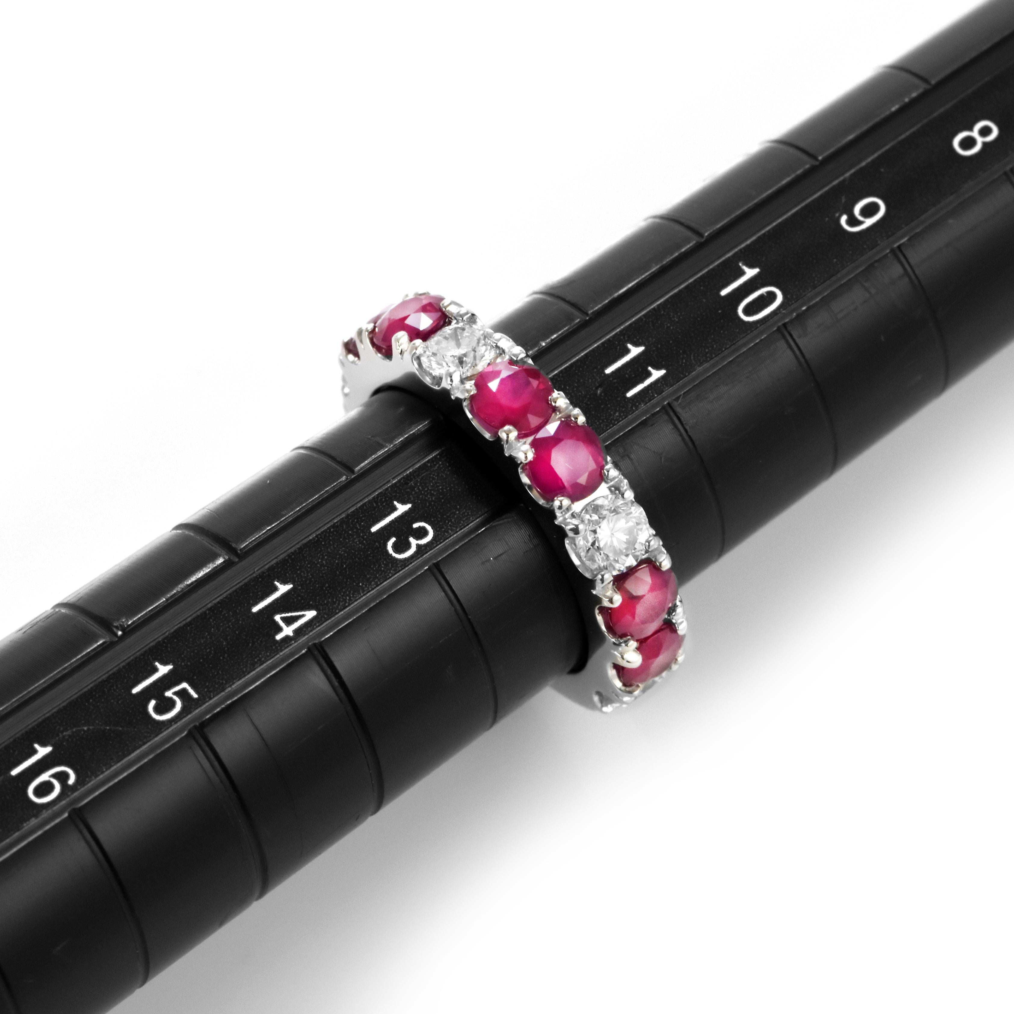 1.97 Carat Natural Ruby and Diamond Half-Eternity Ring Made in Platinum For Sale 6