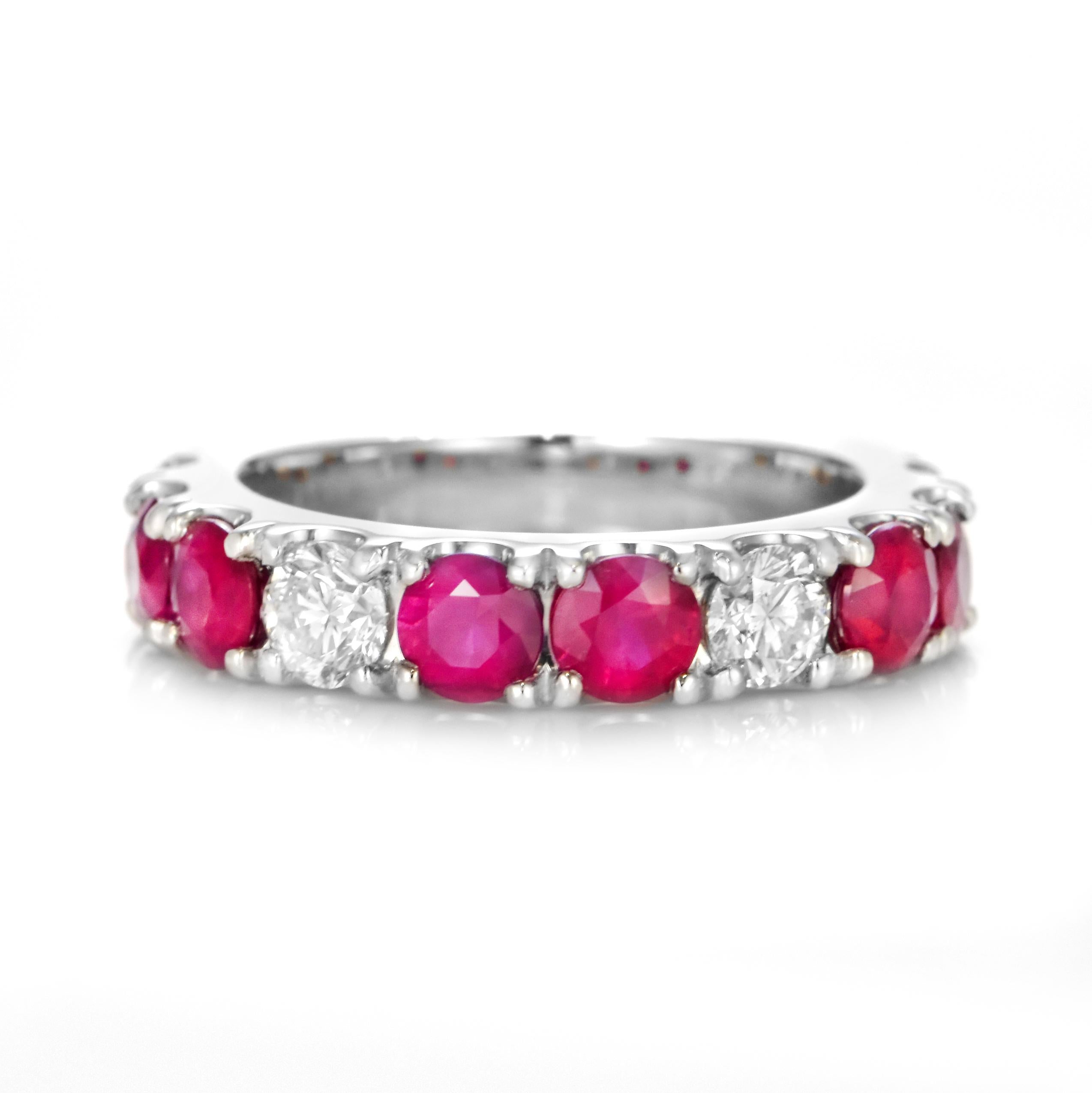 A beautiful Ring made in Platinum featuring 1.97 Carats of Natural Rubies and 0.992 Carats Diamonds. Rubies are referred to as 