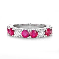 1.97 Carat Natural Ruby and Diamond Half-Eternity Ring Made in Platinum
