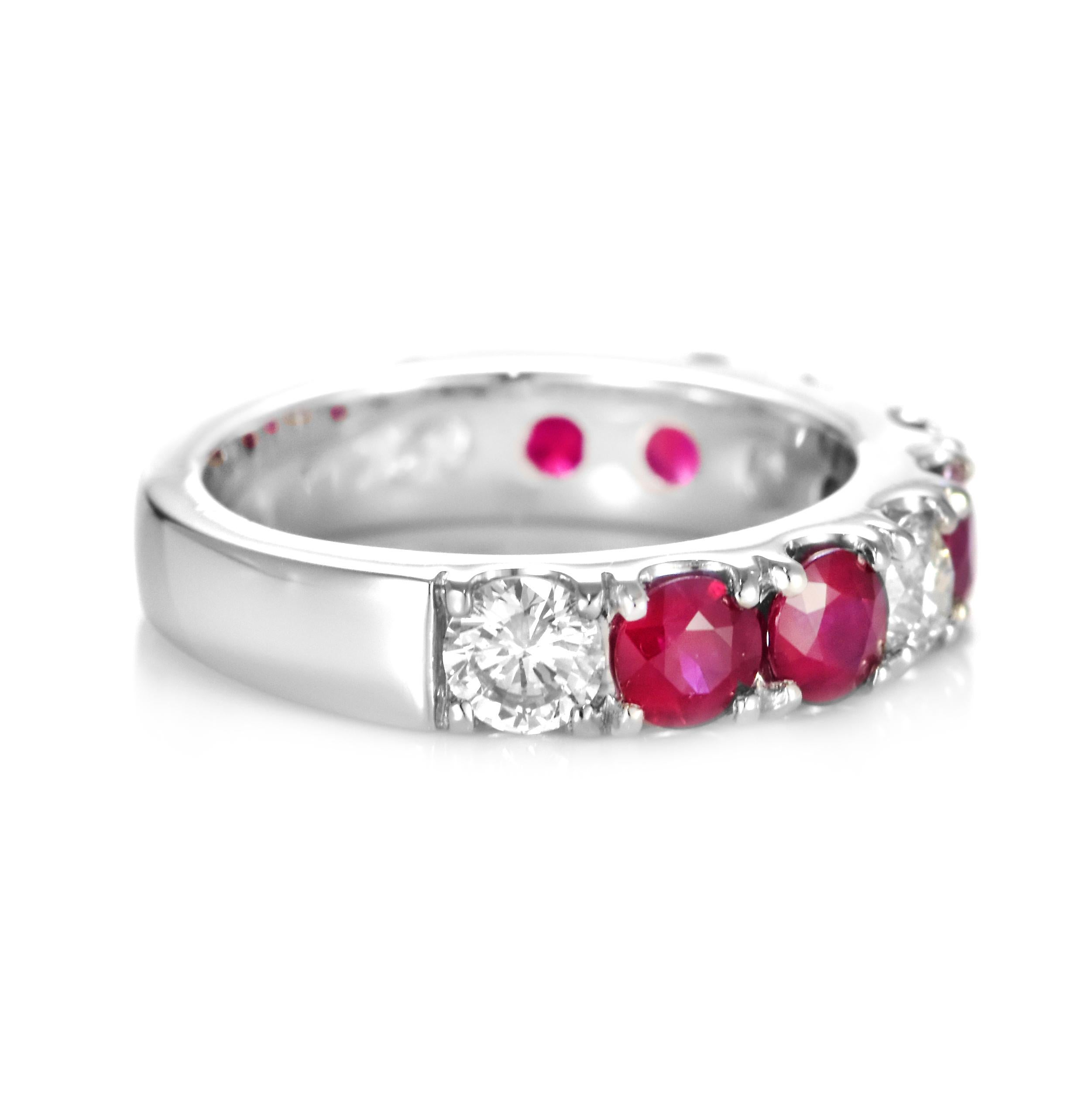Modern 1.97 Carat Natural Ruby and Diamond Half-Eternity Ring Made in Platinum For Sale