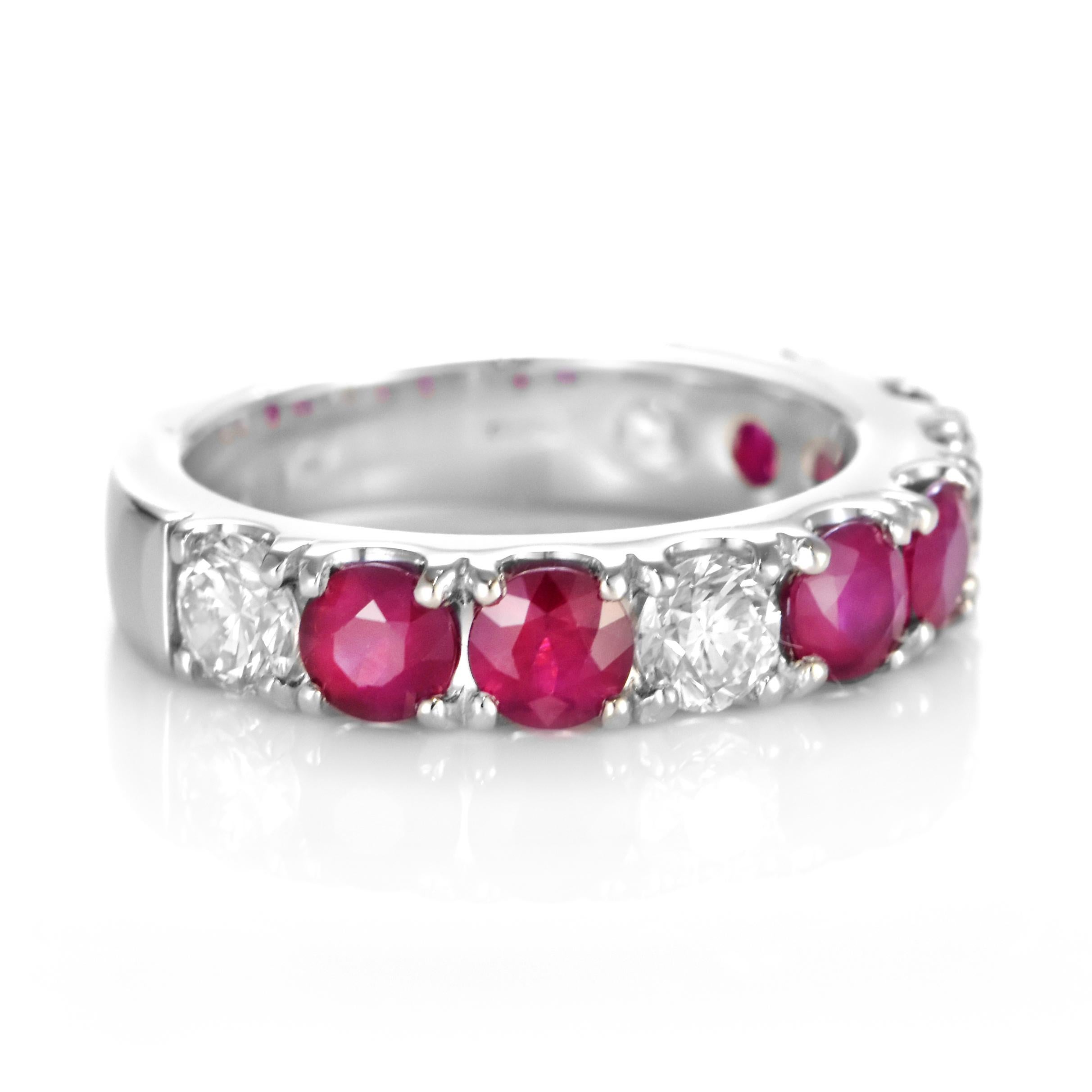 1.97 Carat Natural Ruby and Diamond Half-Eternity Ring Made in Platinum In New Condition For Sale In Tokyo, JP