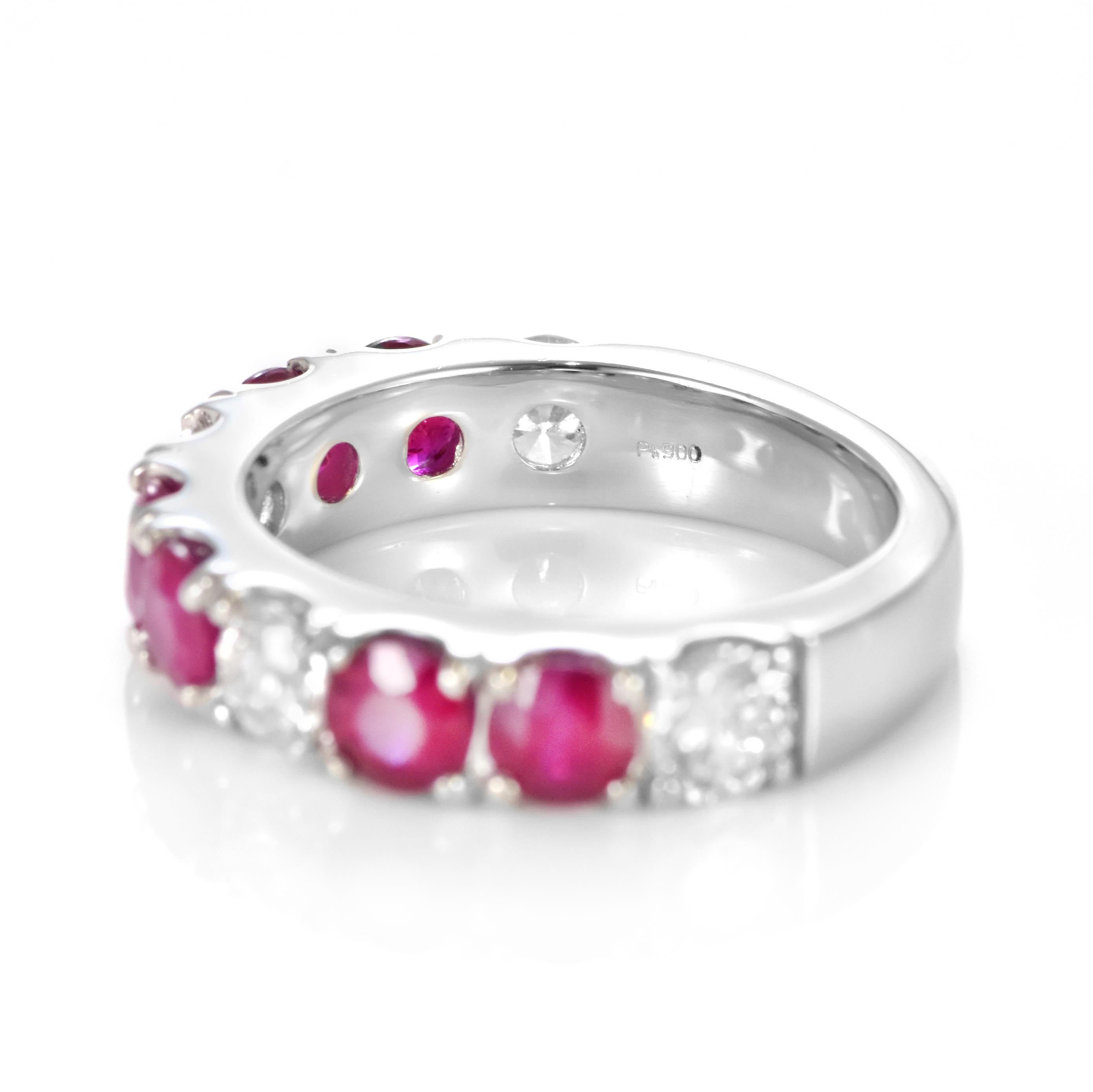 1.97 Carat Natural Ruby and Diamond Half-Eternity Ring Made in Platinum For Sale 1