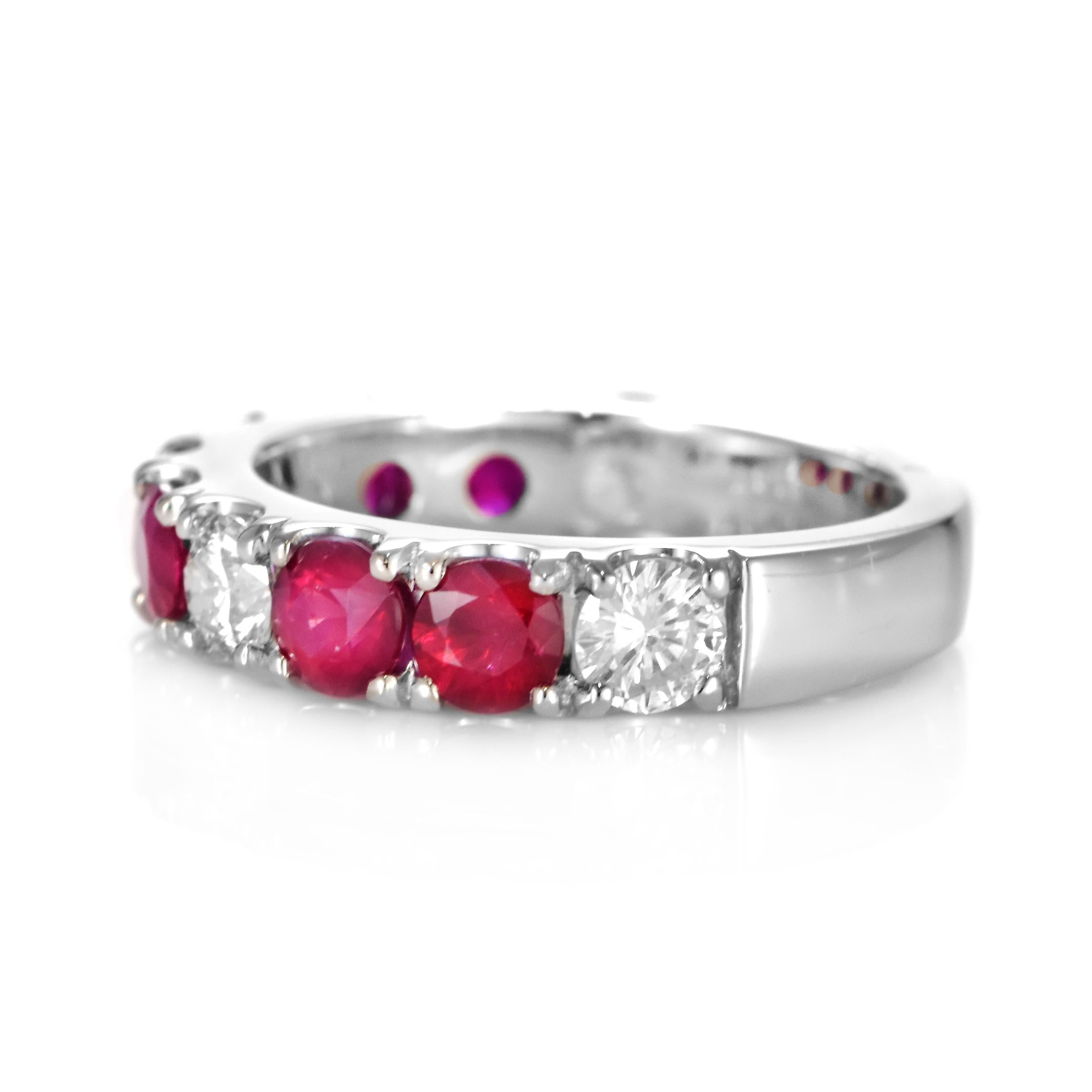 1.97 Carat Natural Ruby and Diamond Half-Eternity Ring Made in Platinum For Sale 2
