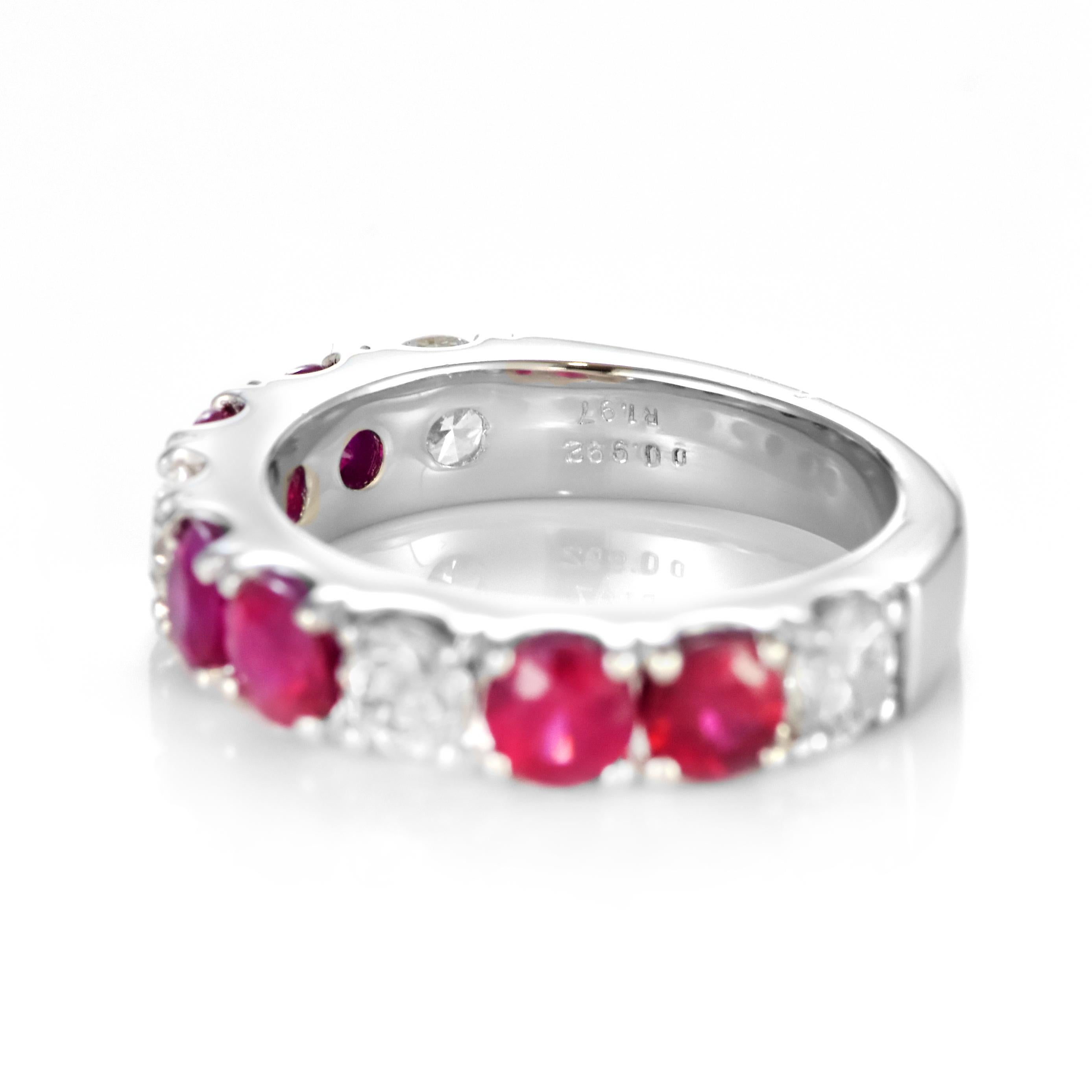 1.97 Carat Natural Ruby and Diamond Half-Eternity Ring Made in Platinum For Sale 3