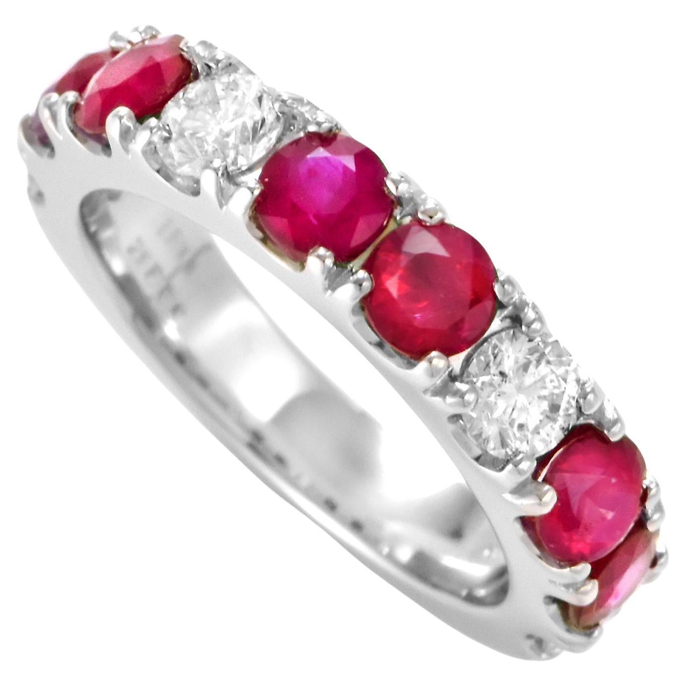 1.97 Carat Natural Ruby and Diamond Half-Eternity Ring Made in Platinum
