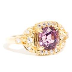 1.97 Carat Purple Pink Spinel and Diamond 18 Carat Yellow Gold Cluster Ring