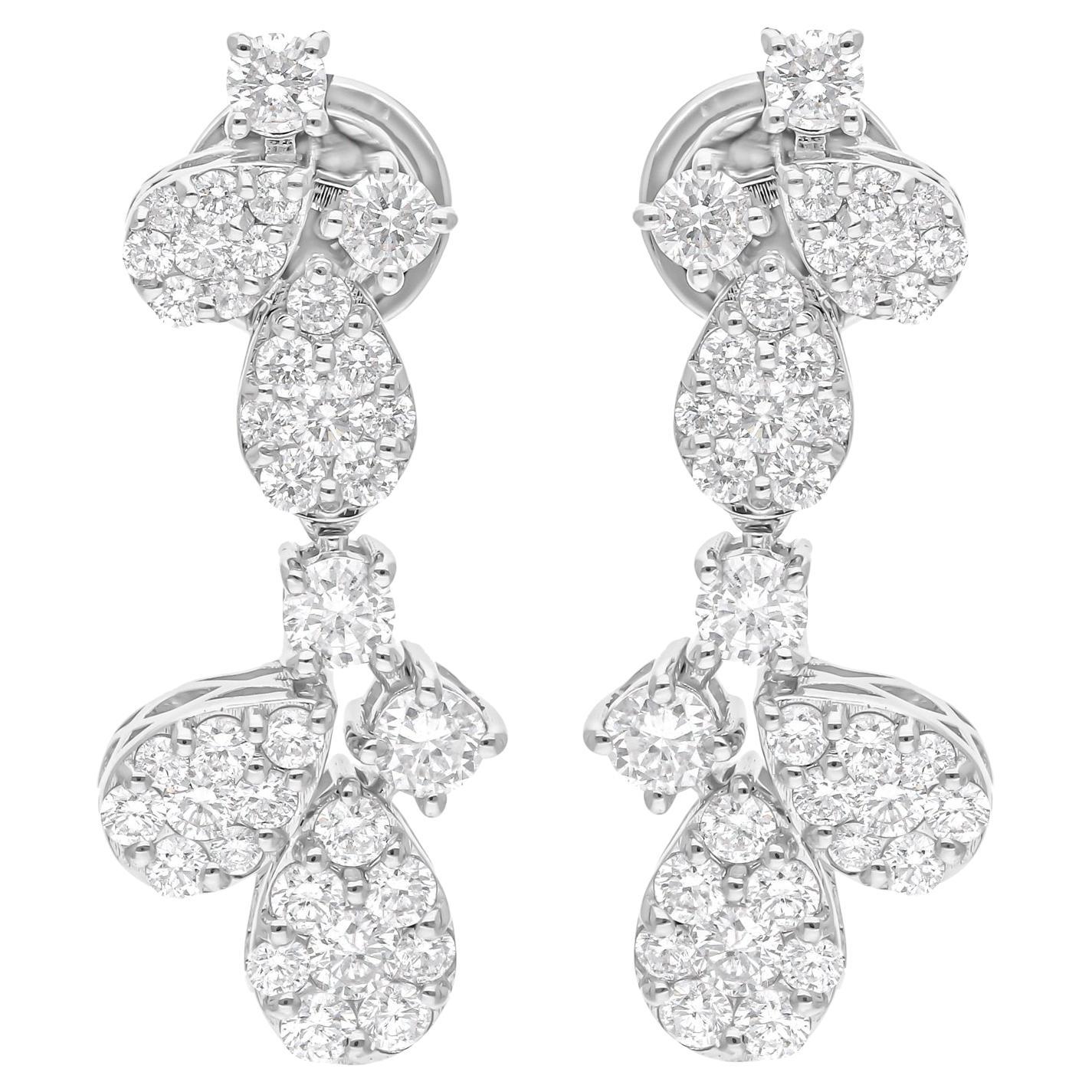 1,97 Carati SI Chiarezza HI Colore Diamante Fine Orecchini a Penzolo Oro Bianco 14 Karati