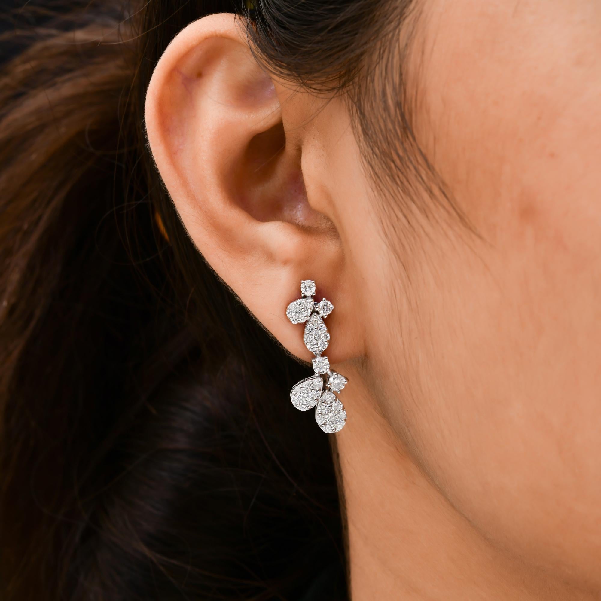 1,97 Quilates SI Claridad HI Color Diamante Pendientes Colgantes Finos Oro Blanco 14 Kilates Moderno en venta
