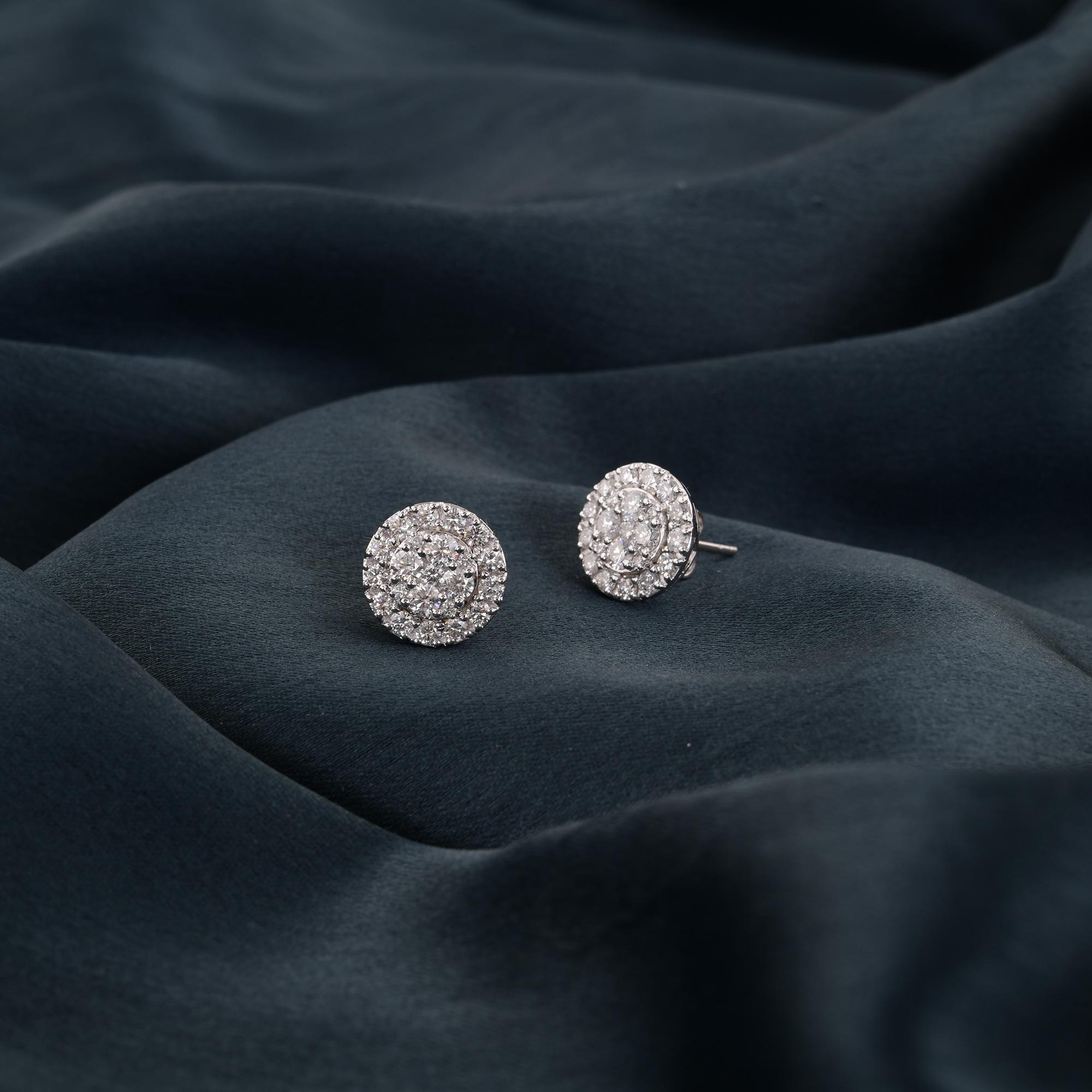 Modern 1.97 Carat SI Clarity HI Color Round Diamond Stud Earrings 14 Karat White Gold For Sale