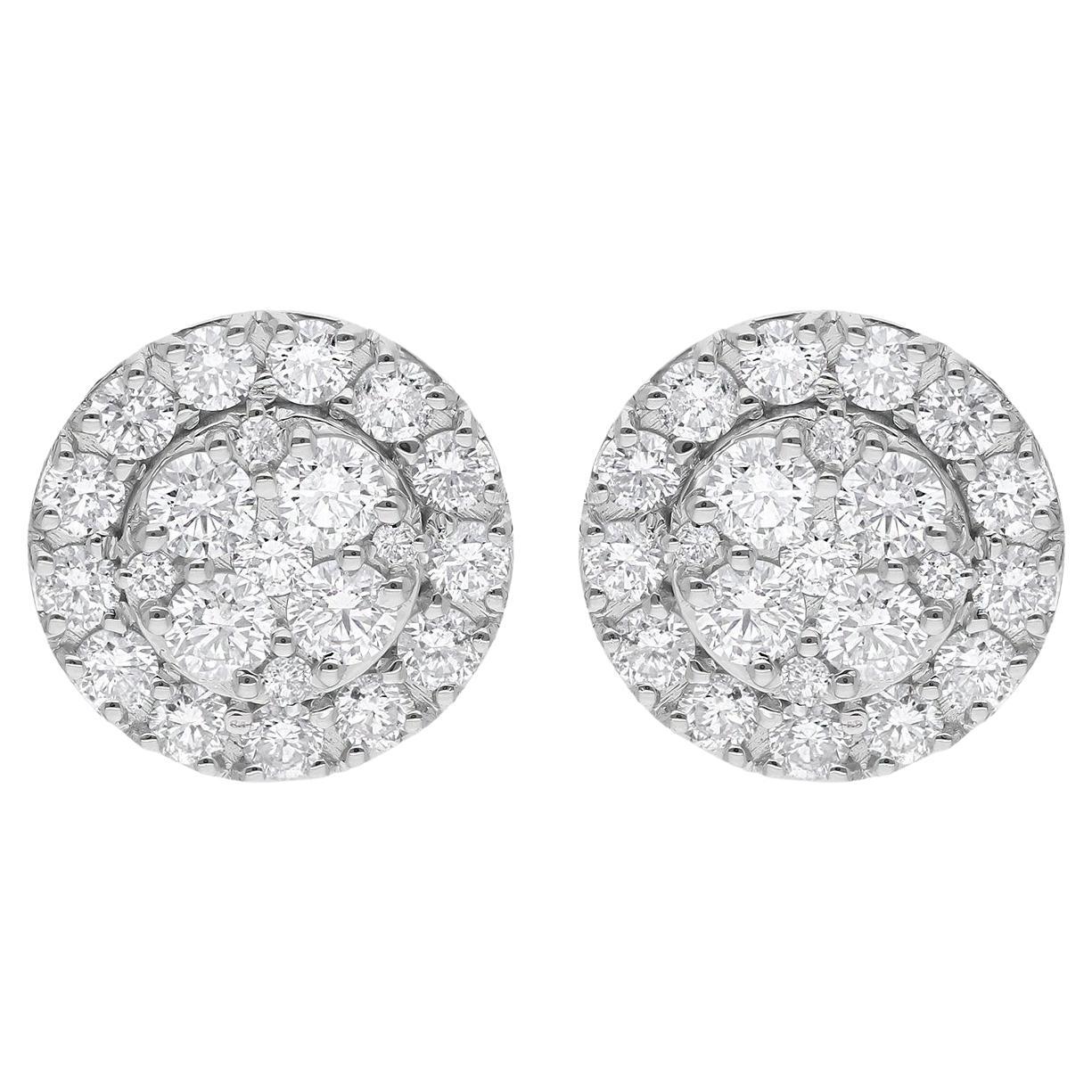 1.97 Carat SI Clarity HI Color Round Diamond Stud Earrings 14 Karat White Gold