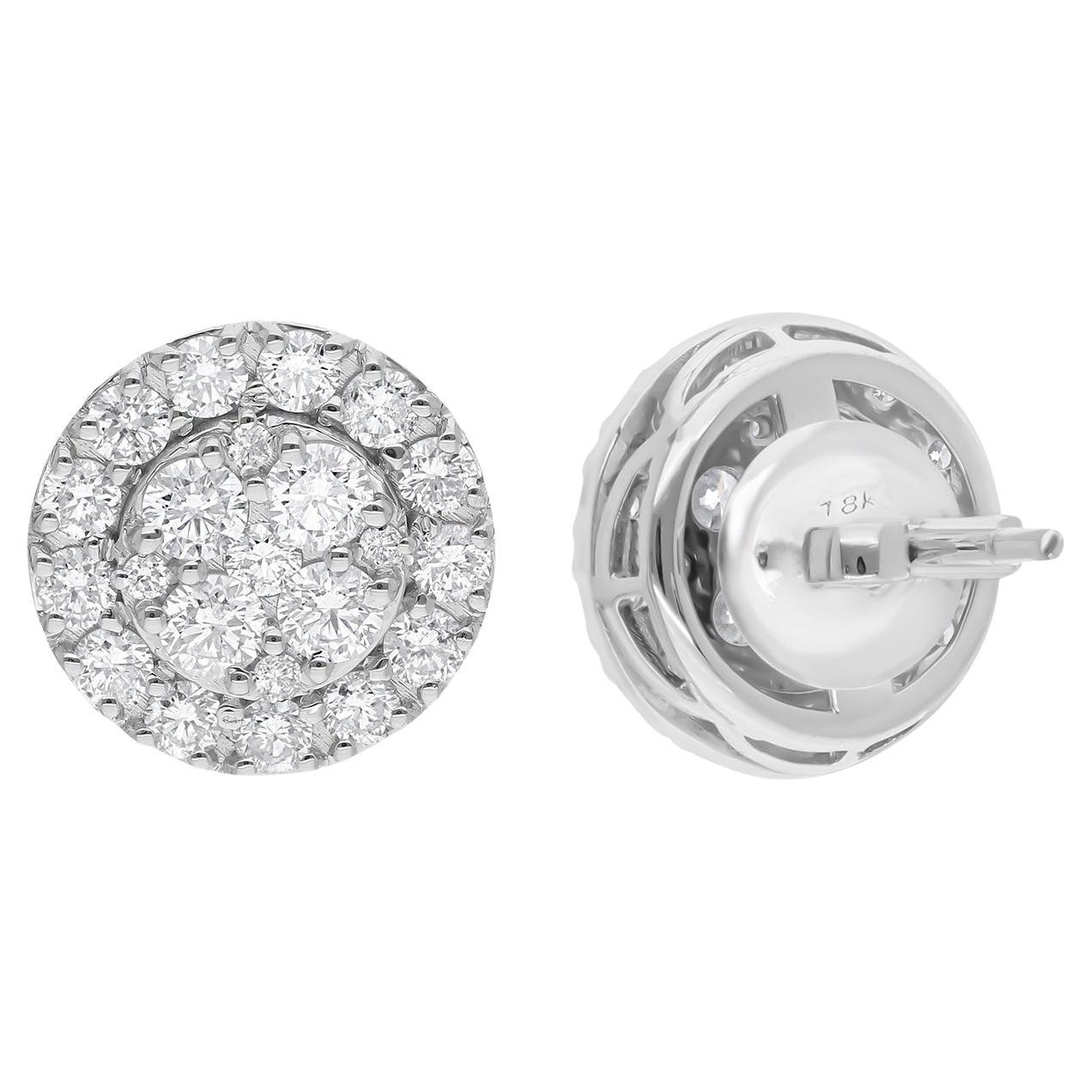 1.97 Carat SI Clarity HI Color Round Diamond Stud Earrings 18 Karat White Gold