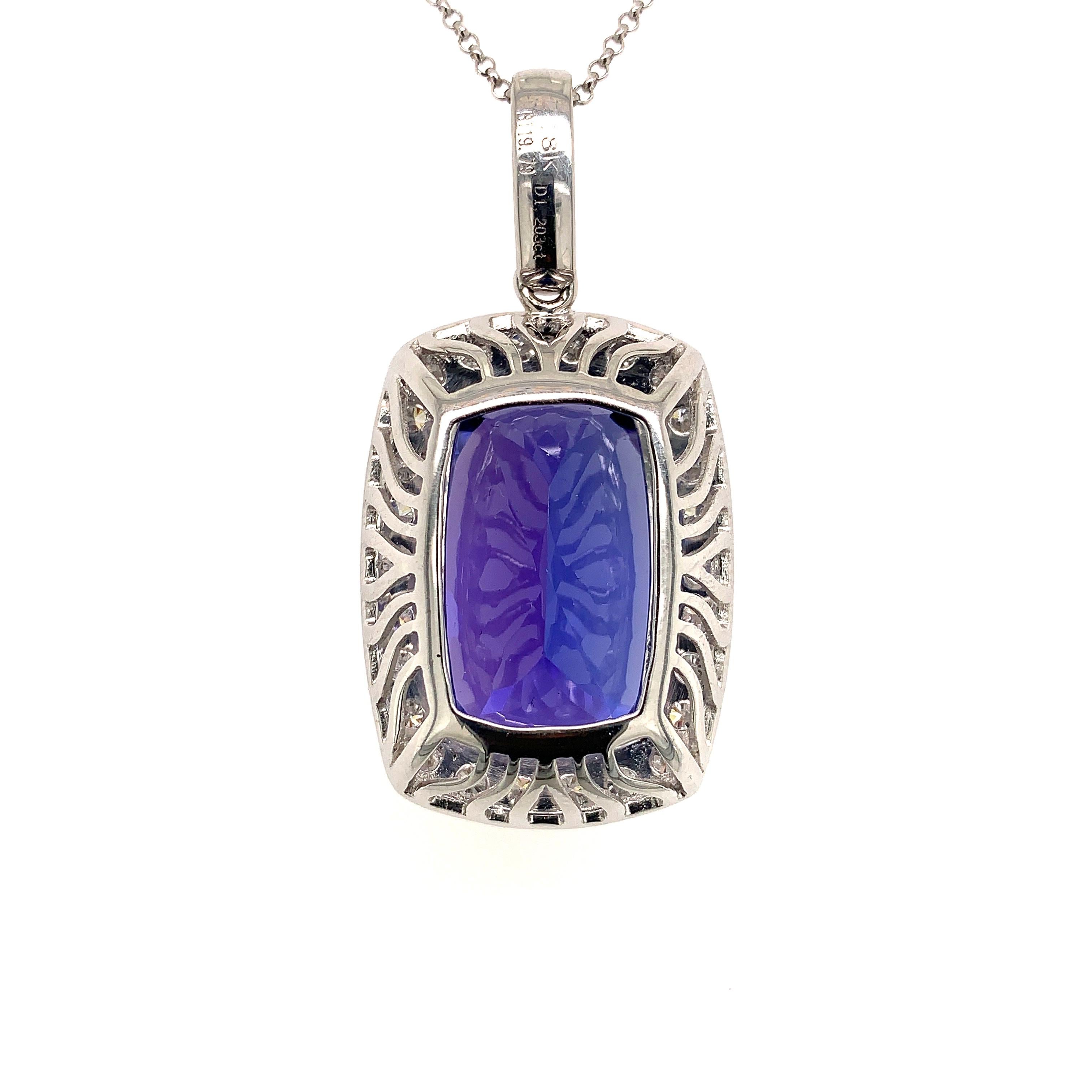 Contemporary Sunita Nahata Tanzanite 19.70ct. Pendant in 18KWG with White Diamond. For Sale
