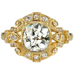 1.97 Carat Vintage Cushion Cut Engagement Ring