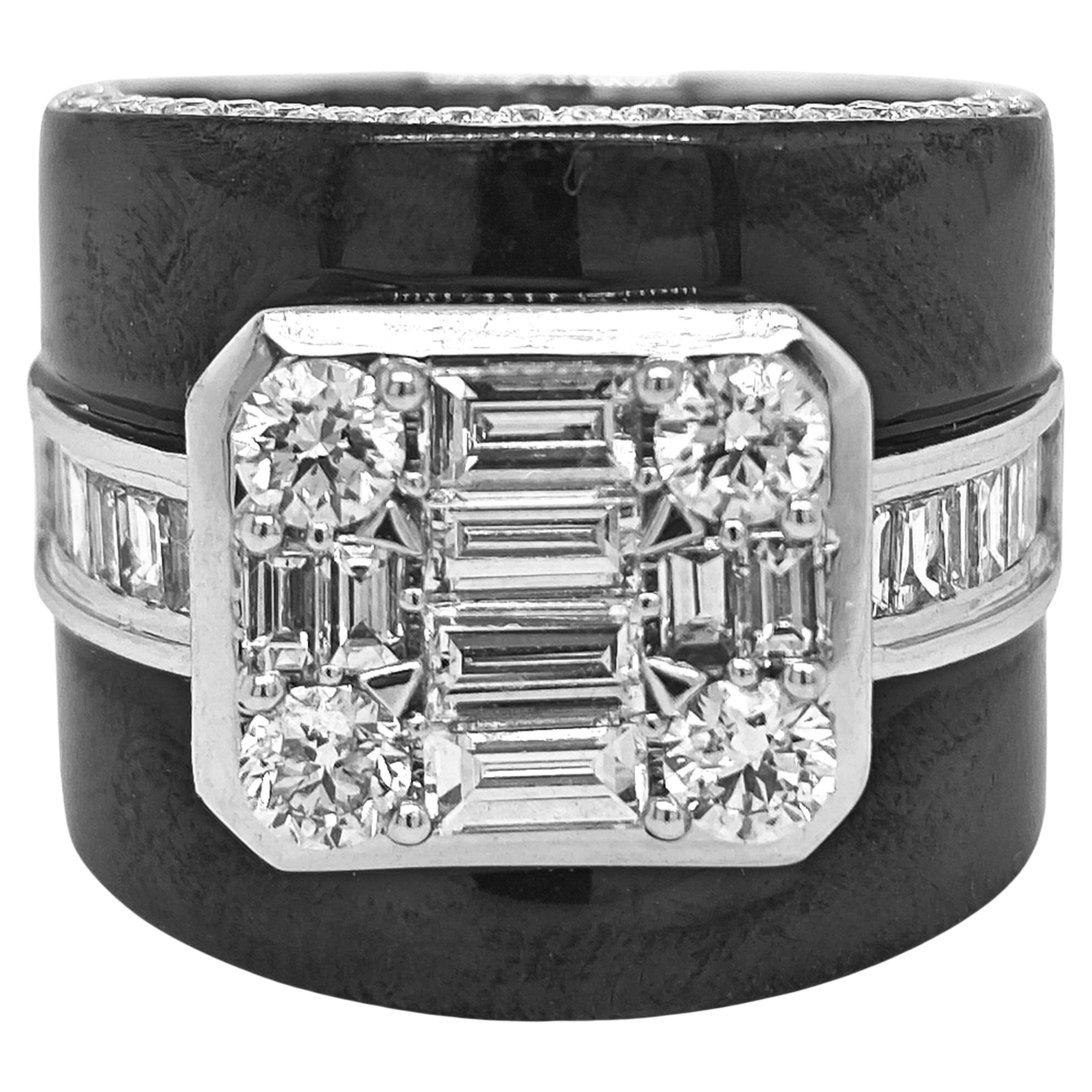 1.97 Carat White Diamond White Gold Onyx Ring
