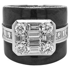 1.97 Carat White Diamond White Gold Onyx Ring