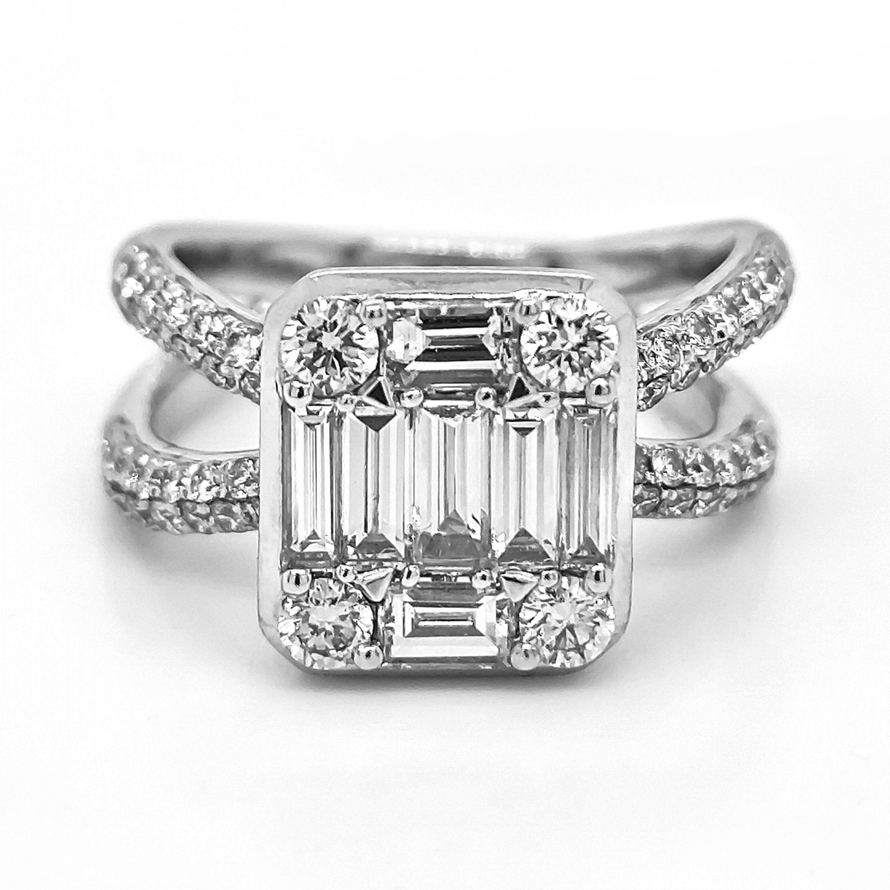 1.97 Karat Weißer Diamant Weißgold Ring (Gemischter Schliff) im Angebot