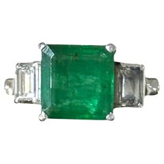 1.97 Carat Zambian Emerald & Diamond Three-stone Ring in Platinum 900