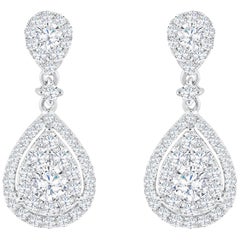 1.97 Carats Total Round Brilliant Diamond Pear Shaped Illusion Dangle Earrings