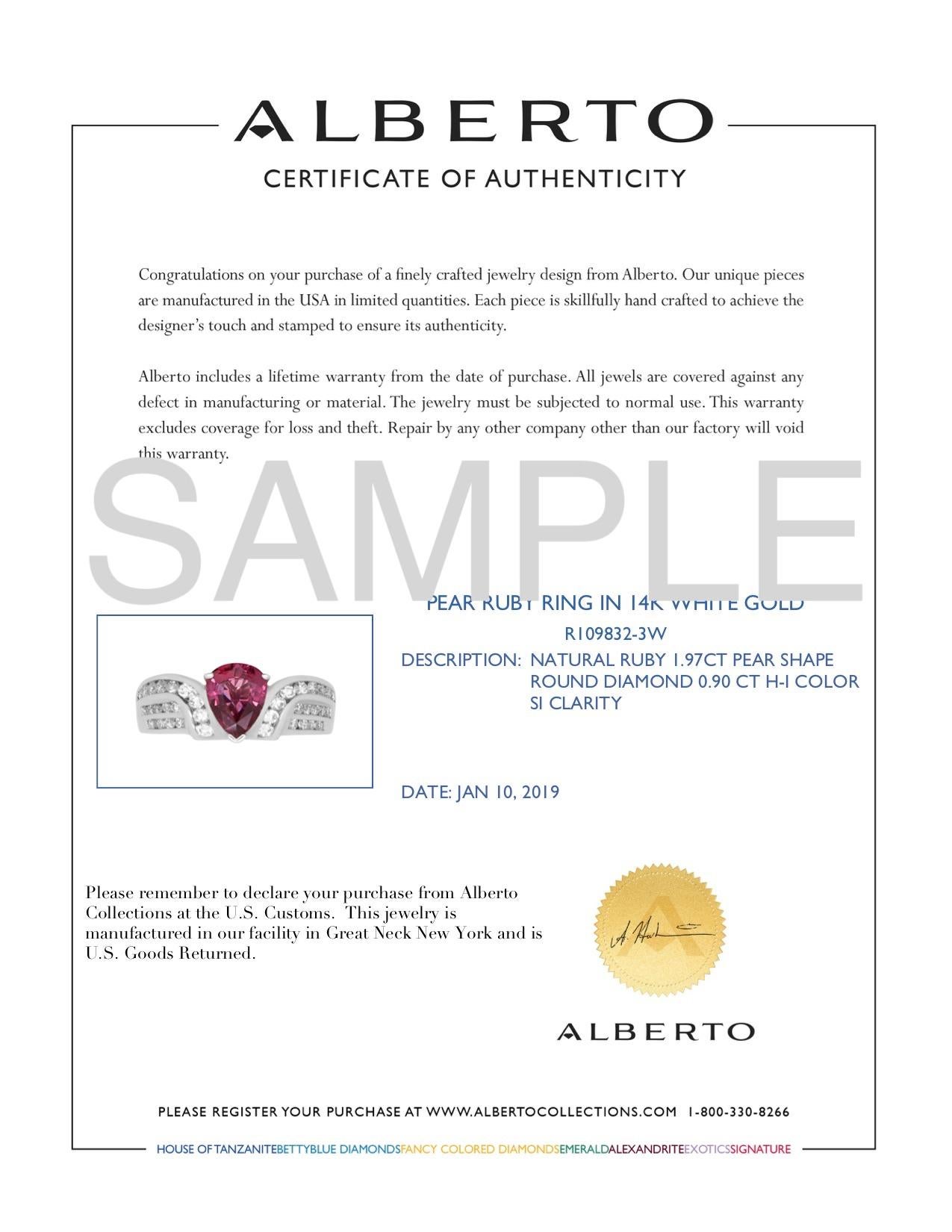 1.97 Carat Pear Shaped Pink Ruby and 0.90 Carat Diamond Ring 14K White Gold In New Condition In GREAT NECK, NY